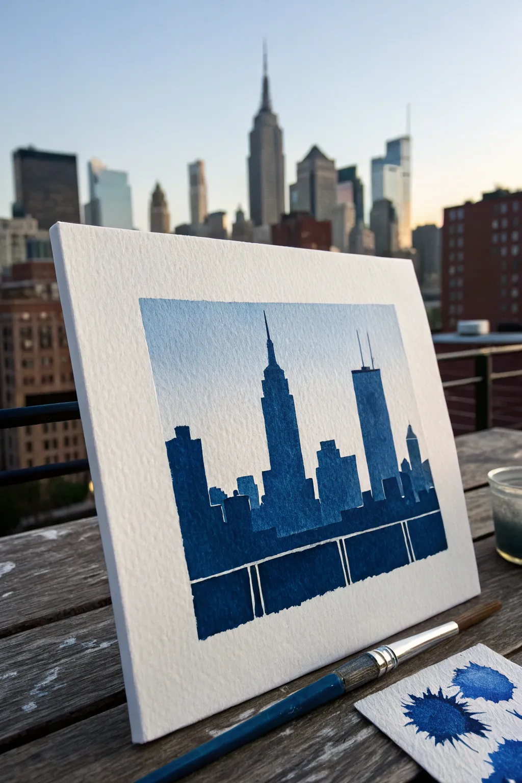 City skyline silhouette in one hue: bold monochrome contrast with subtle window highlights