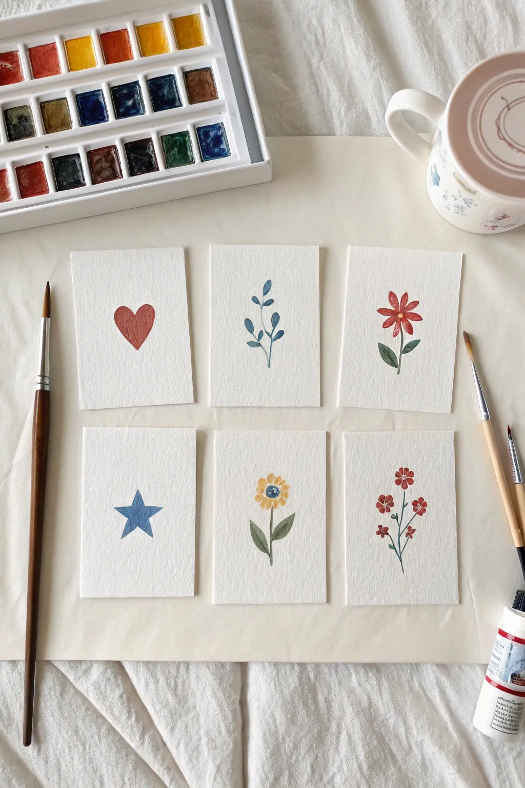 Mini Mother’s Day painting set with sweet icons in bold color, minimal and craft-forward.