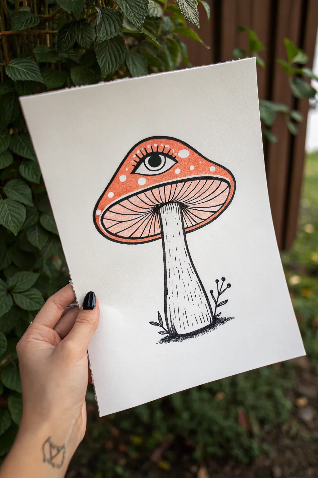 Minimal weirdcore mushroom with fluttery human lashes, sweet and eerie for your next sketch