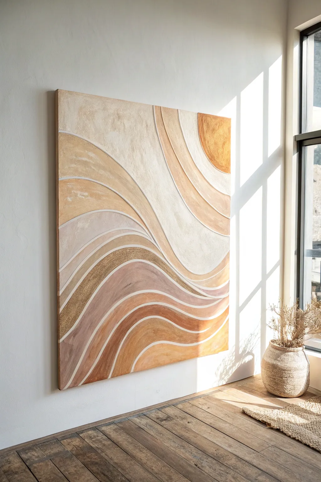 Loose neutral desert dunes in sand and taupe, a calm sun-bleached painting idea for your walls