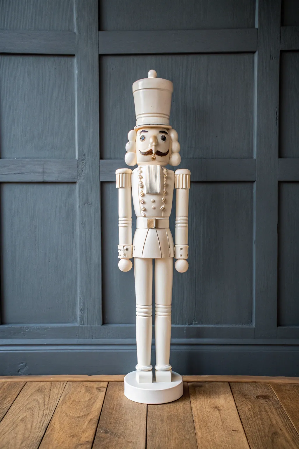 Chic Scandi vibes! This white and raw wood nutcracker is the perfect minimalist DIY for your mantel.