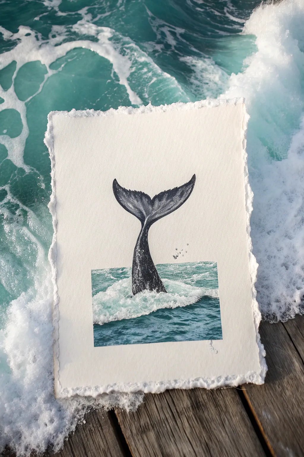 Bold whale tail splash sketch in crisp contrast, minimalist ocean ripples for dreamy drawing ideas