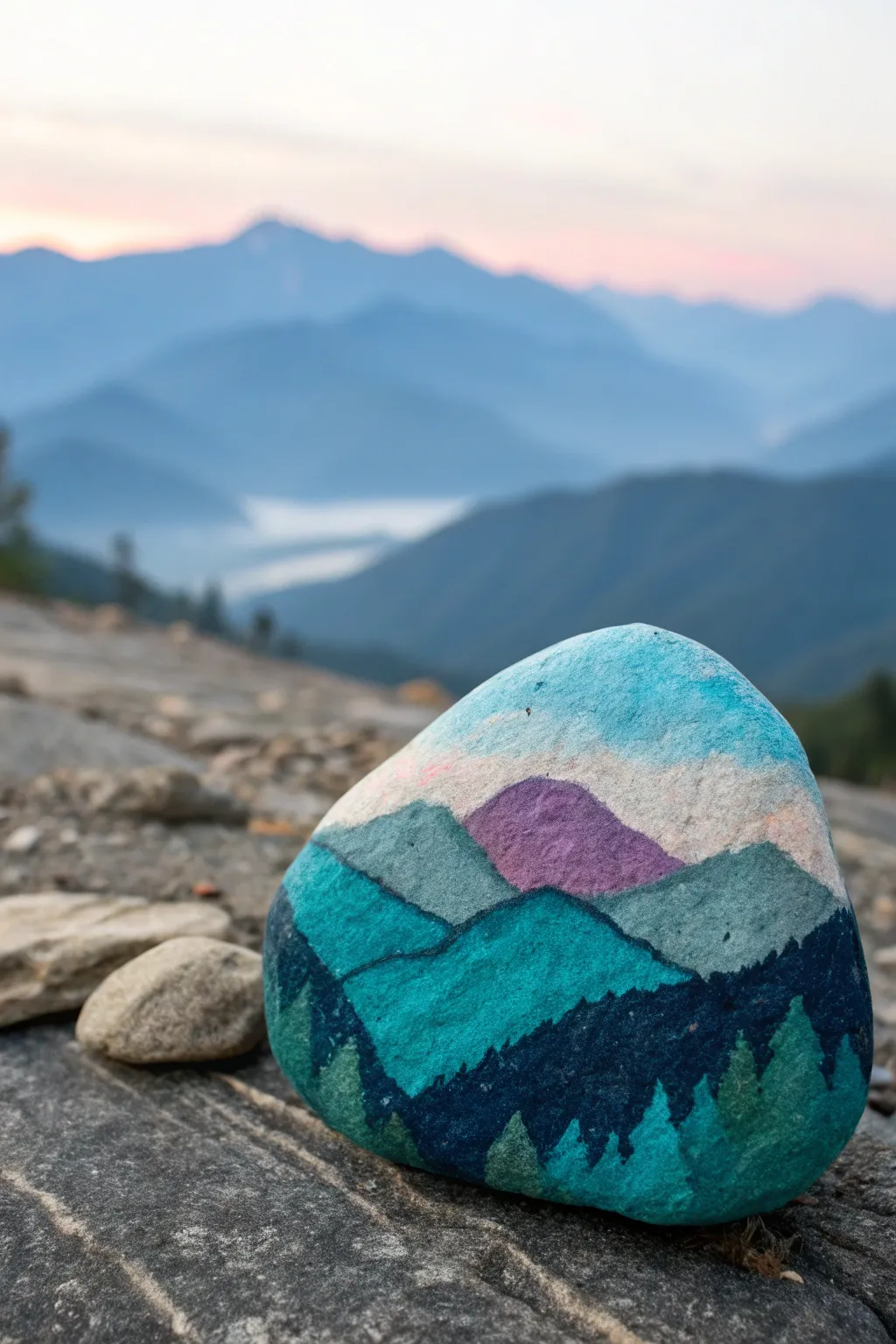 Turn a ridged stone into misty peaks, letting the natural ridge become your horizon line.
