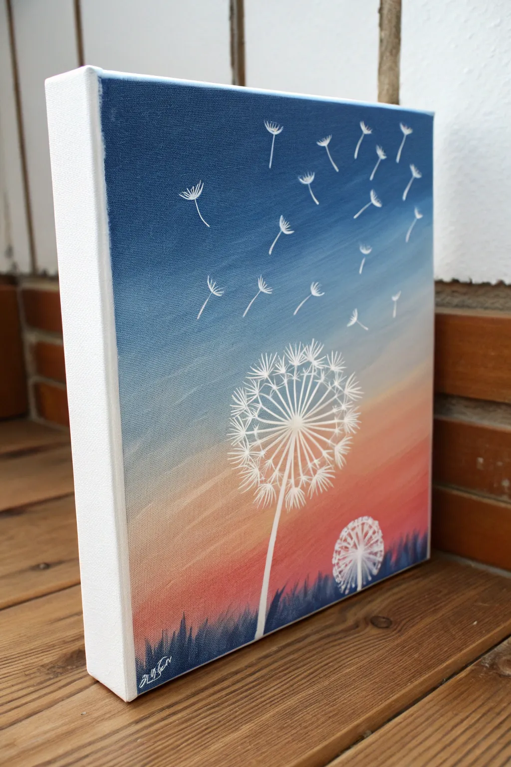 Paint and sip: airy dandelion wishes on a dreamy sky gradient, easy strokes and calm space