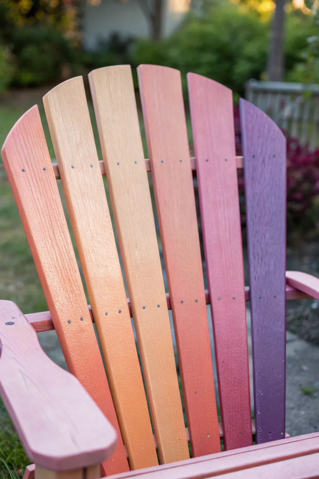 Sunset ombré slats on a painted Adirondack backrest for an instant summer garden glow
