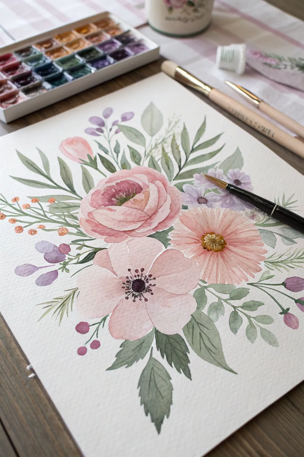 Soft pastel bouquet painting in blush and lilac with smooth blended petals and clean minimal vibes