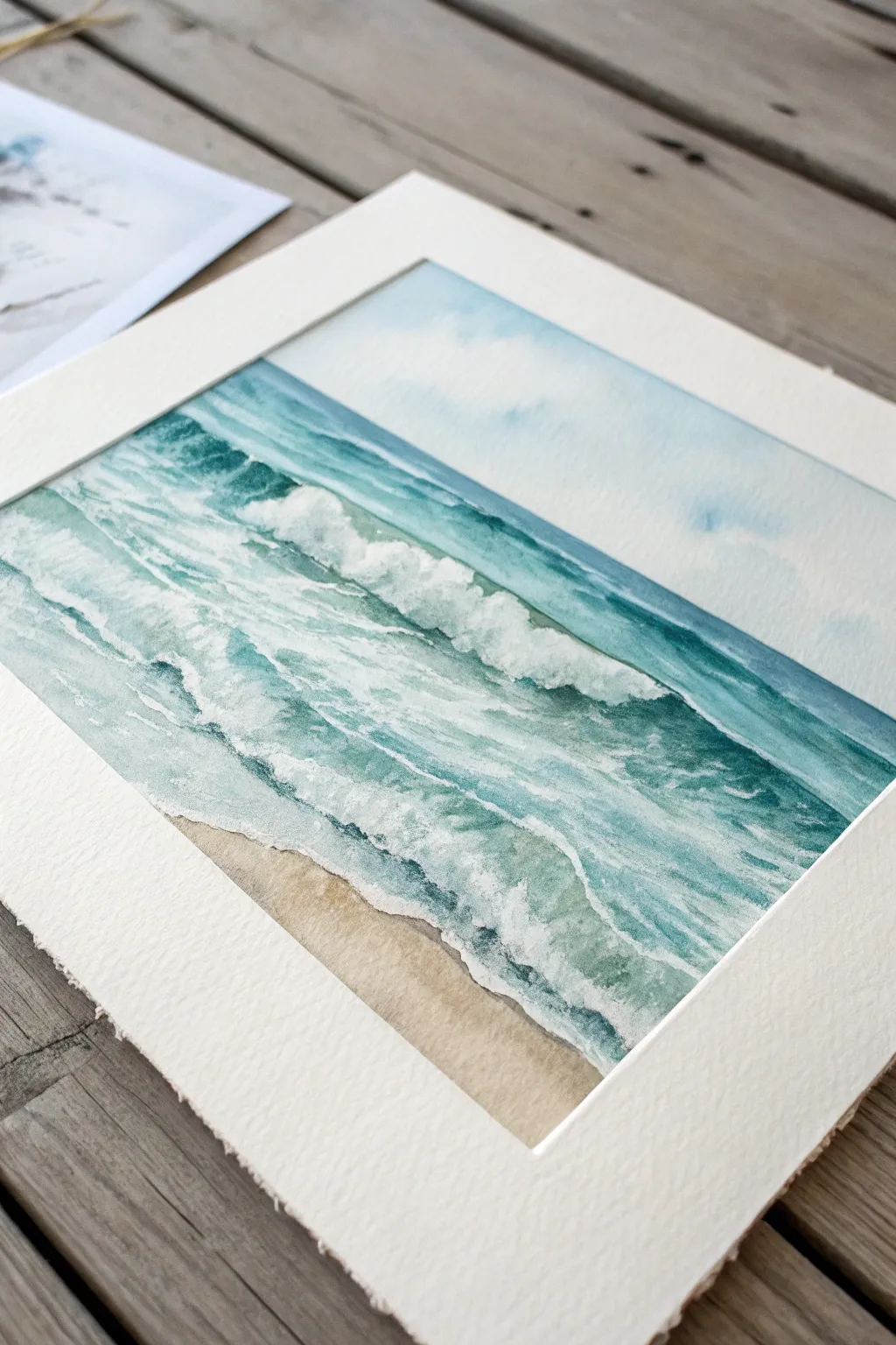 Pastel ocean waves with foamy edges and teal shadows for a calm, modern coastal vibe