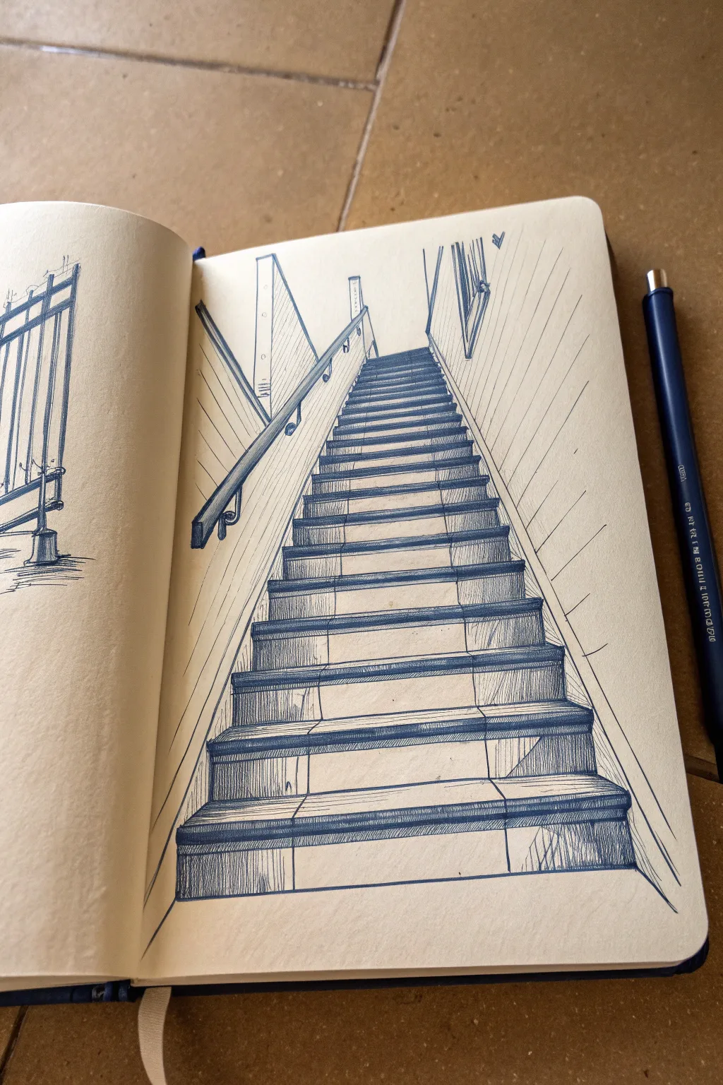 Staircase repetition made simple: crisp perspective steps shrinking into the distance.