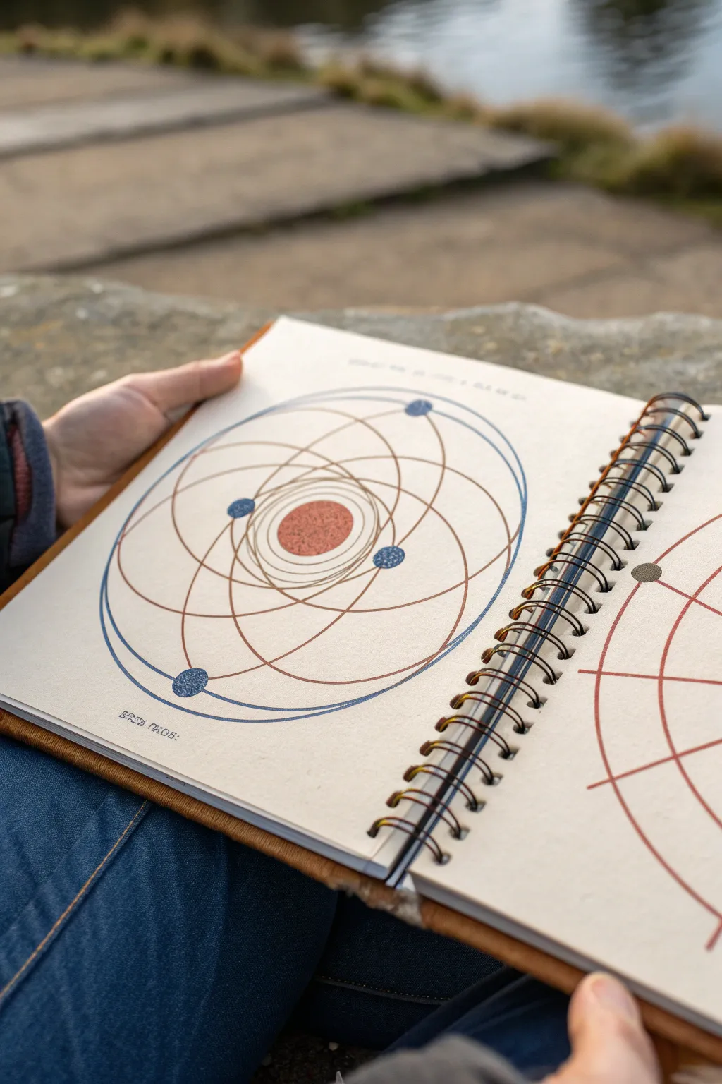 Minimal orbit sketch with gravity curves, bold colors, and calm Scandinavian-boho vibes.