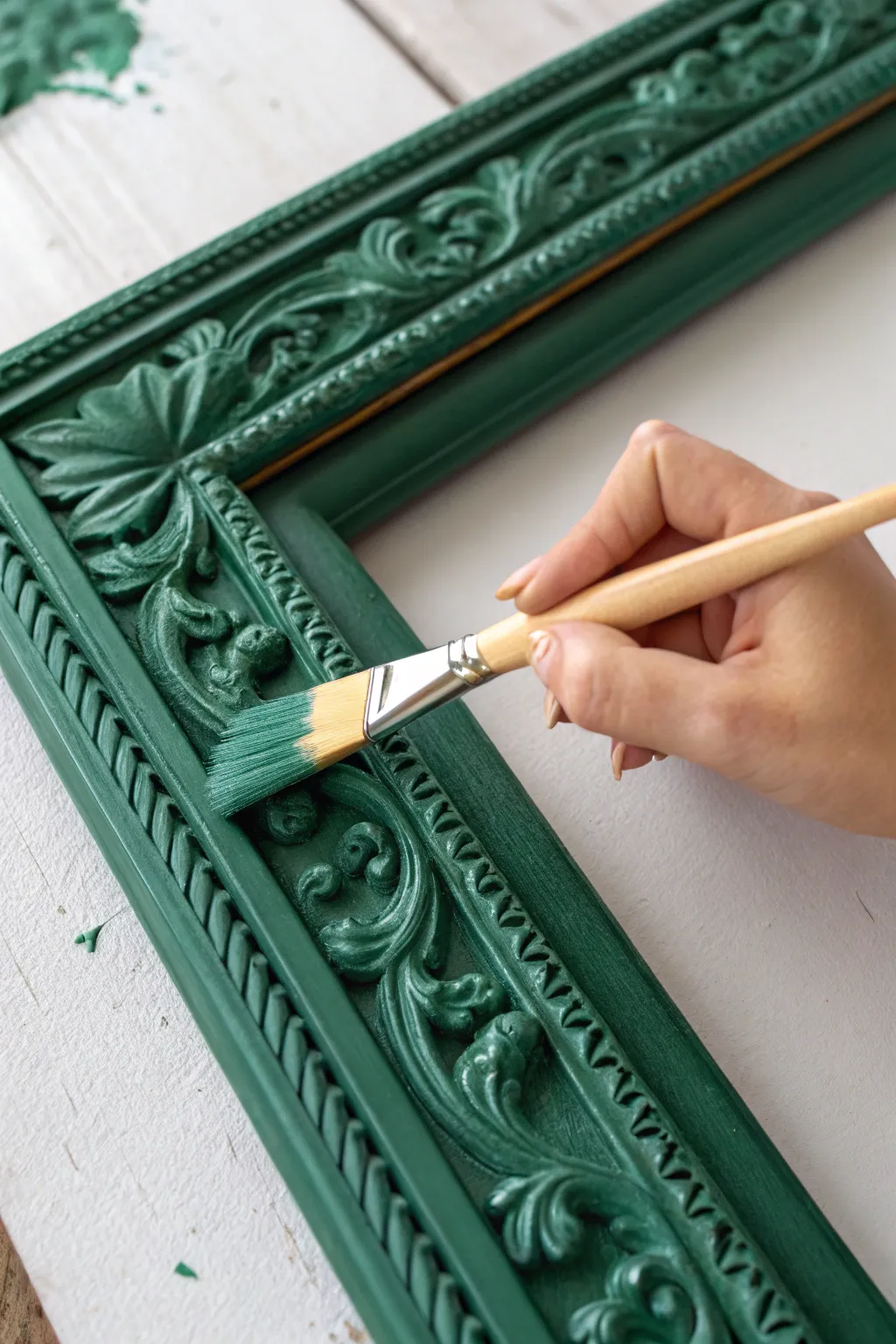 Instantly elevate ornate frames by dry brushing to reveal beautiful hidden textures.