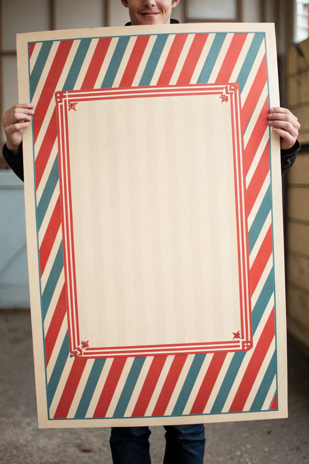 Bold diagonal stripes with a clean blank label space for instant pop art drama, minimalist style