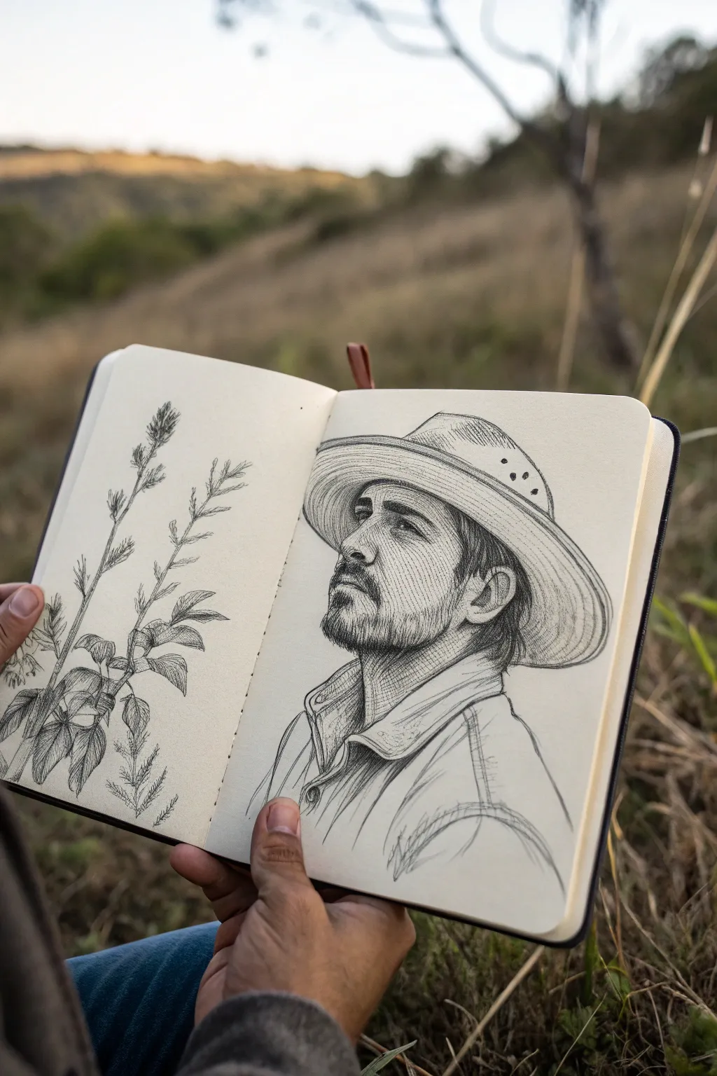 Jíbaro portrait with pava hat: minimalist lines, bold accents, and calm boho Scandinavian vibes