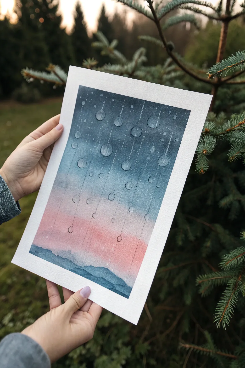 Calm rainy window watercolor wash idea: easy drips and soft droplets for a cozy afternoon
