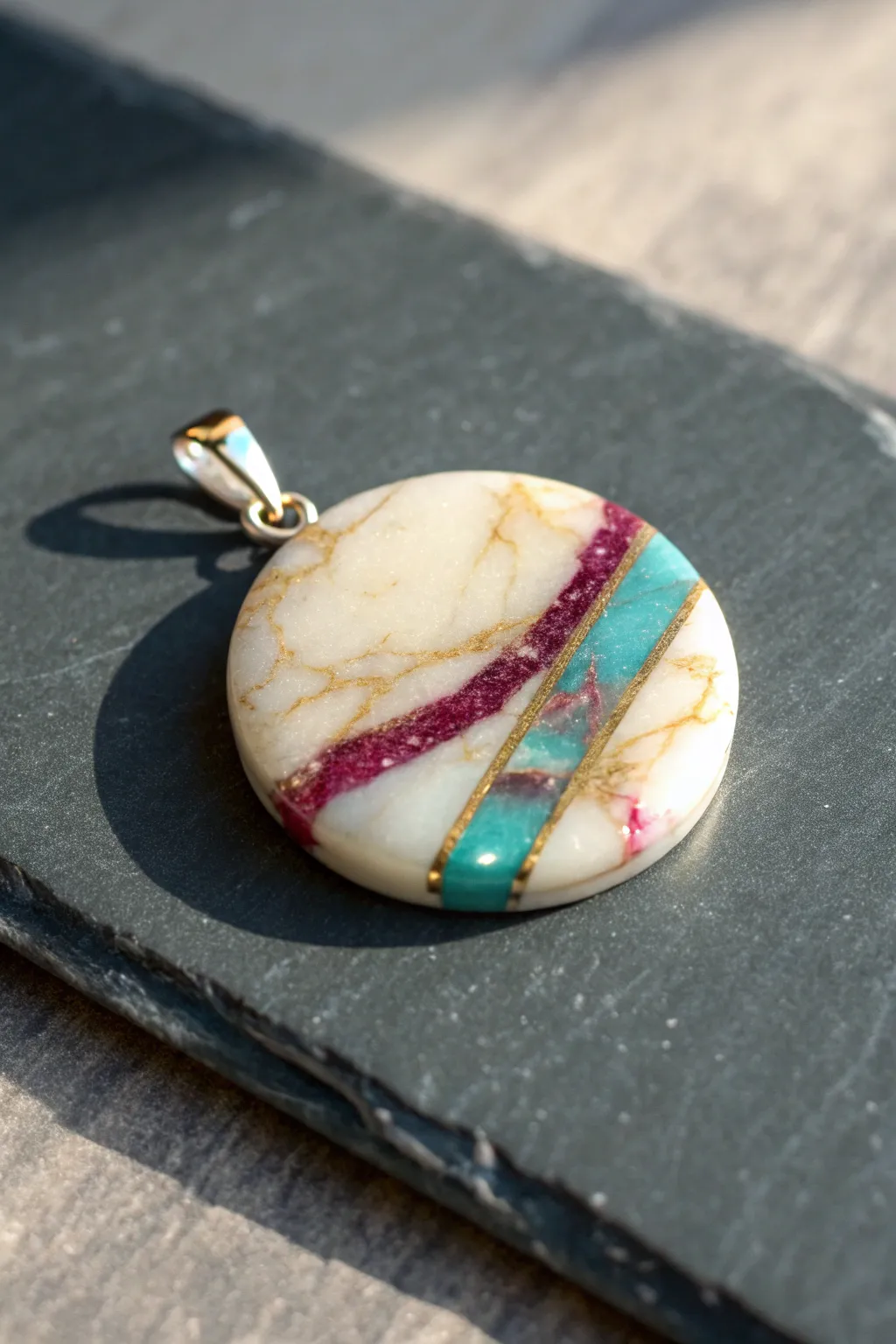Marbled mica swirl resin charm with creamy veins and a shimmering stone-like glow