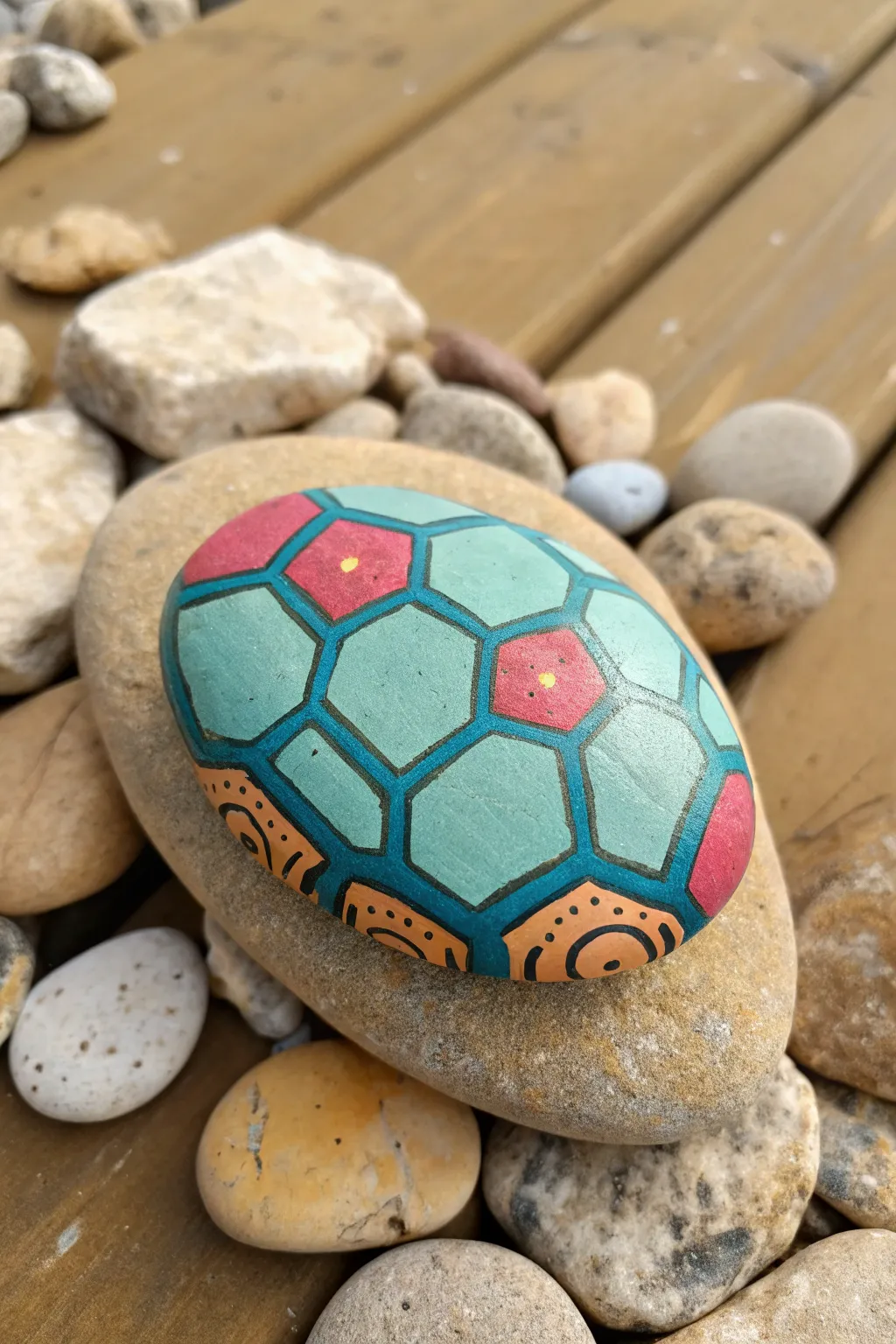 Paint a sweet turtle shell rock with easy hexagons for a sunny, outdoor-inspired kids craft.