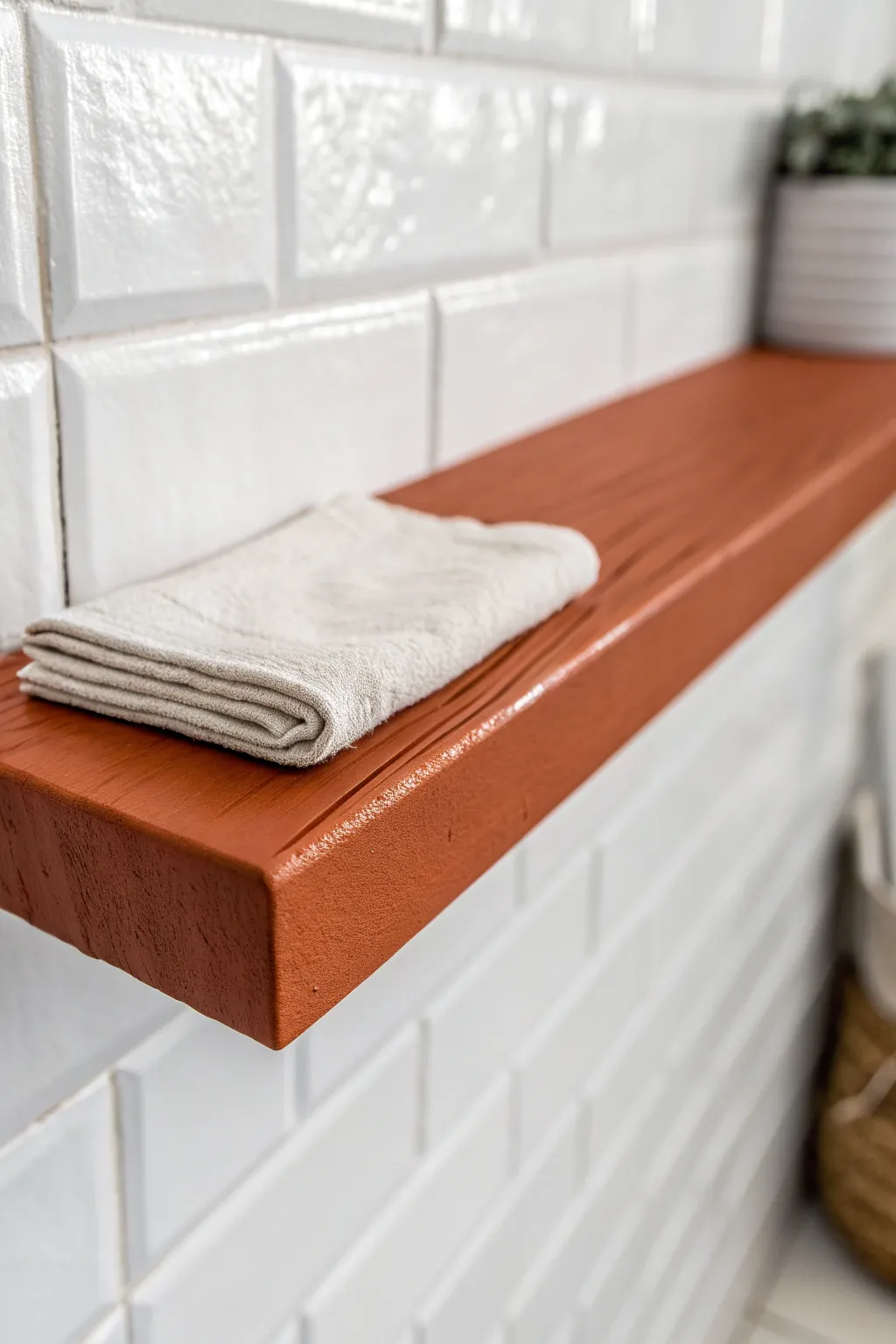 Satin painted shelves with soft sheen, easy wipe-down durability for chic, minimal storage.