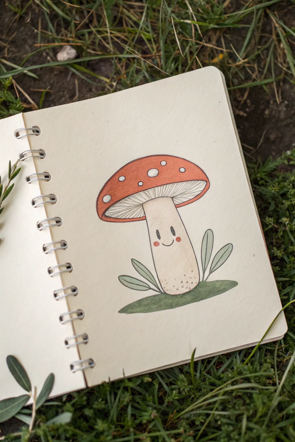 Cozy mushroom buddy drawing idea: simple, cute, and perfect for minimalist sketchbooks.