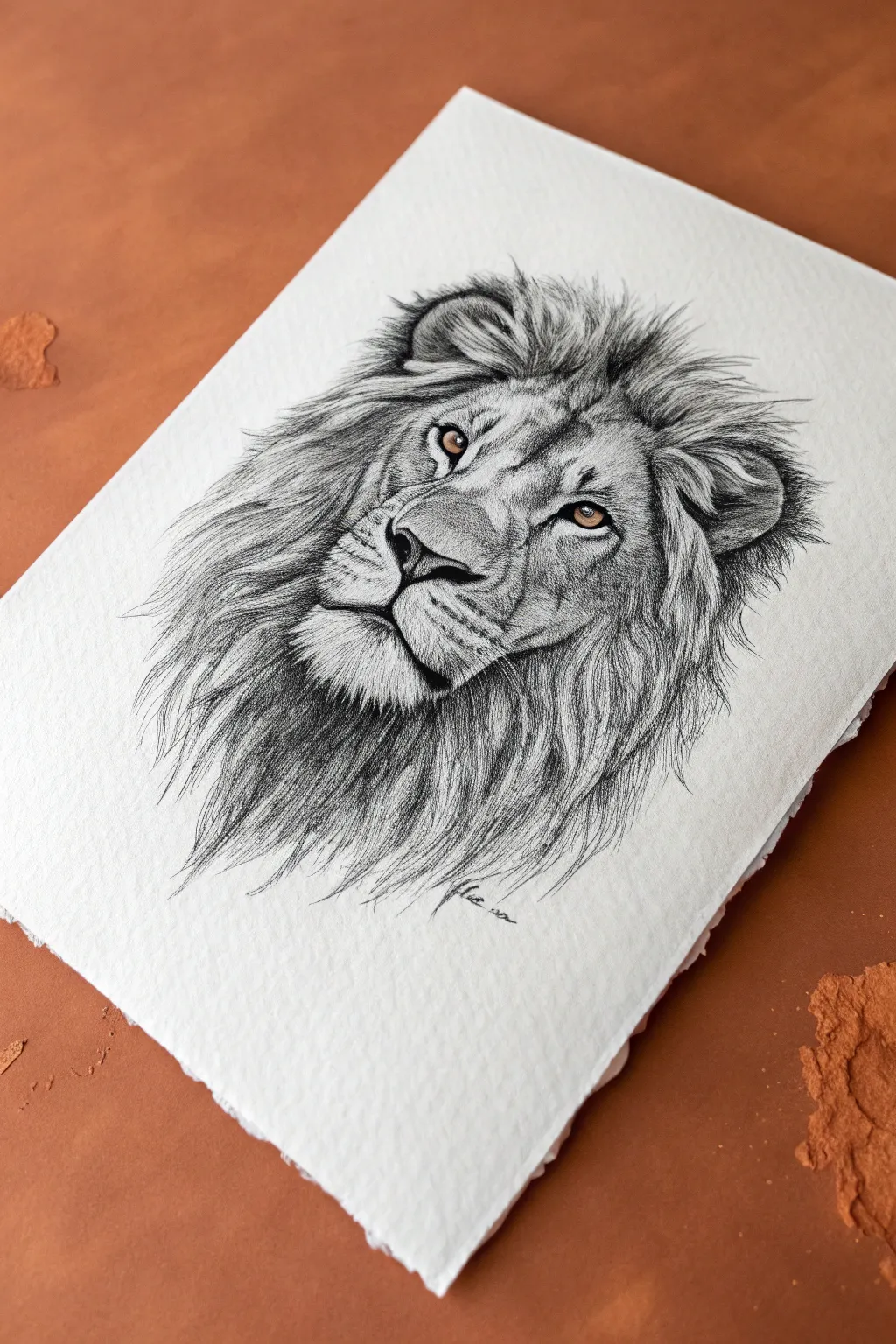Lion mane sketch with layered line direction, crisp eyes and nose, bold contrast, minimal vibe