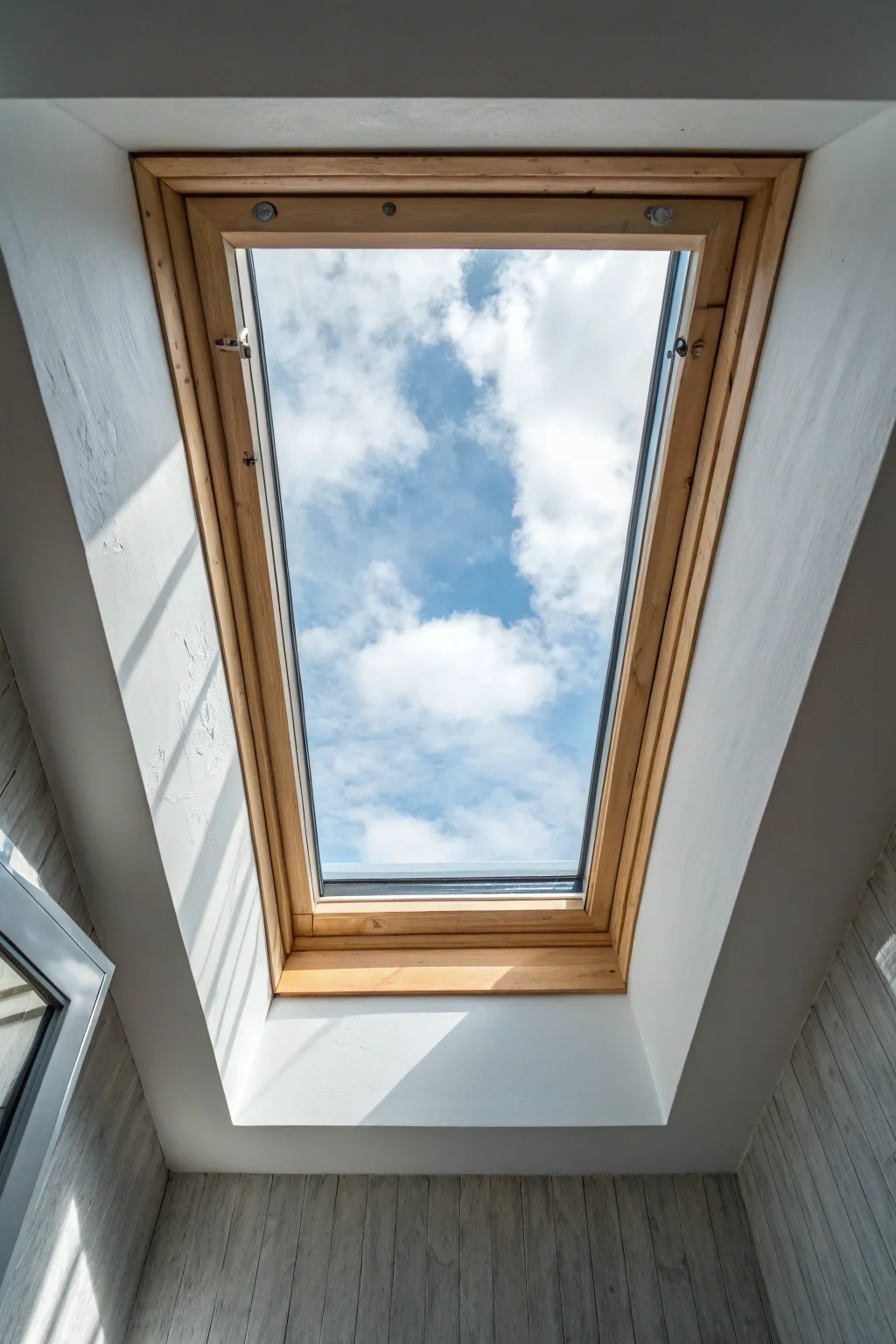 Cool sky blue-gray skylight well paint that makes daylight feel airy, open, and refreshingly crisp