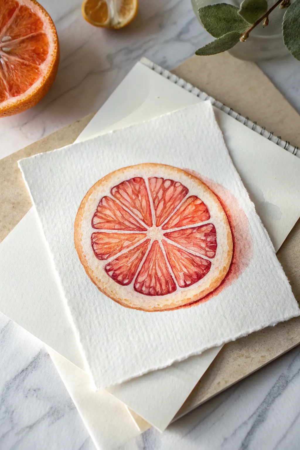Tiny citrus slice watercolor: translucent layers, bold color, and an easy, satisfying mini study.