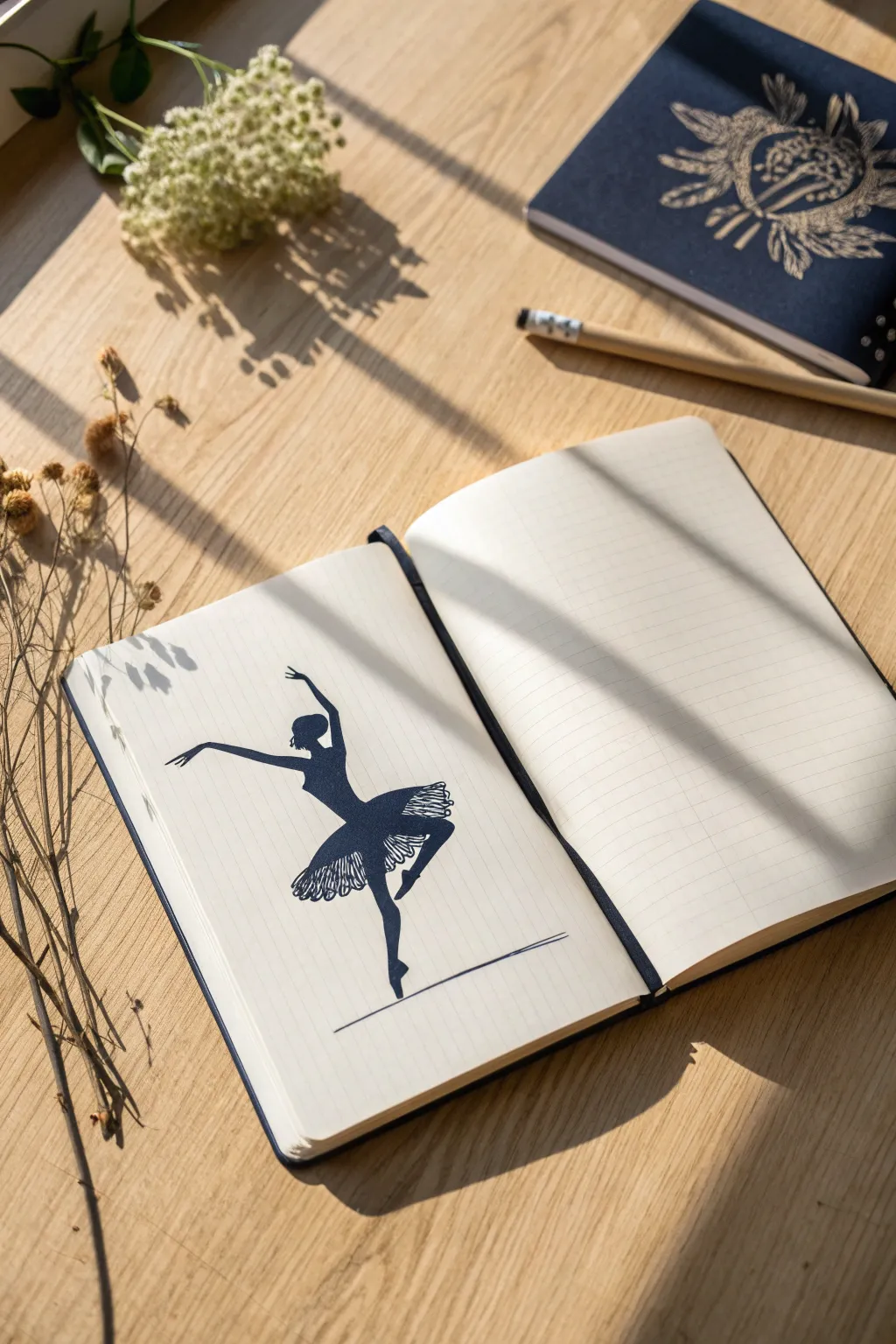 A simple chair sketch becomes smart when its shadow transforms into a dancer in bold contrast