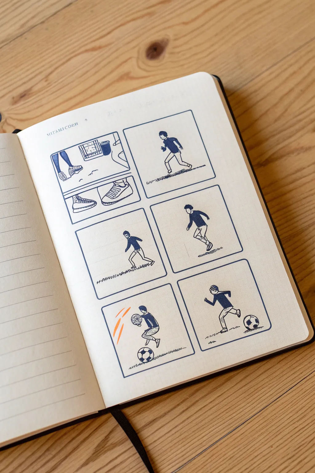 A clean mini flipbook dribble sequence for your soccer sketchbook, bold color and crisp contrast