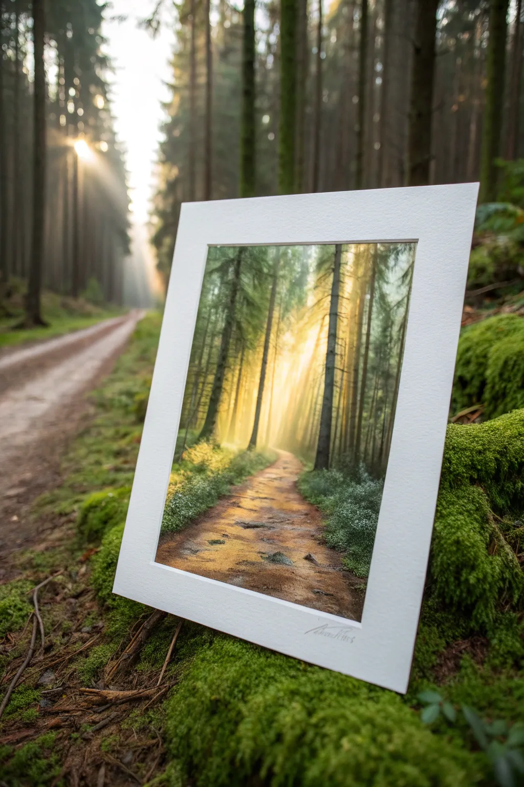 Paint a serene forest pathway with glowing light and deep greens for instant spa calm.