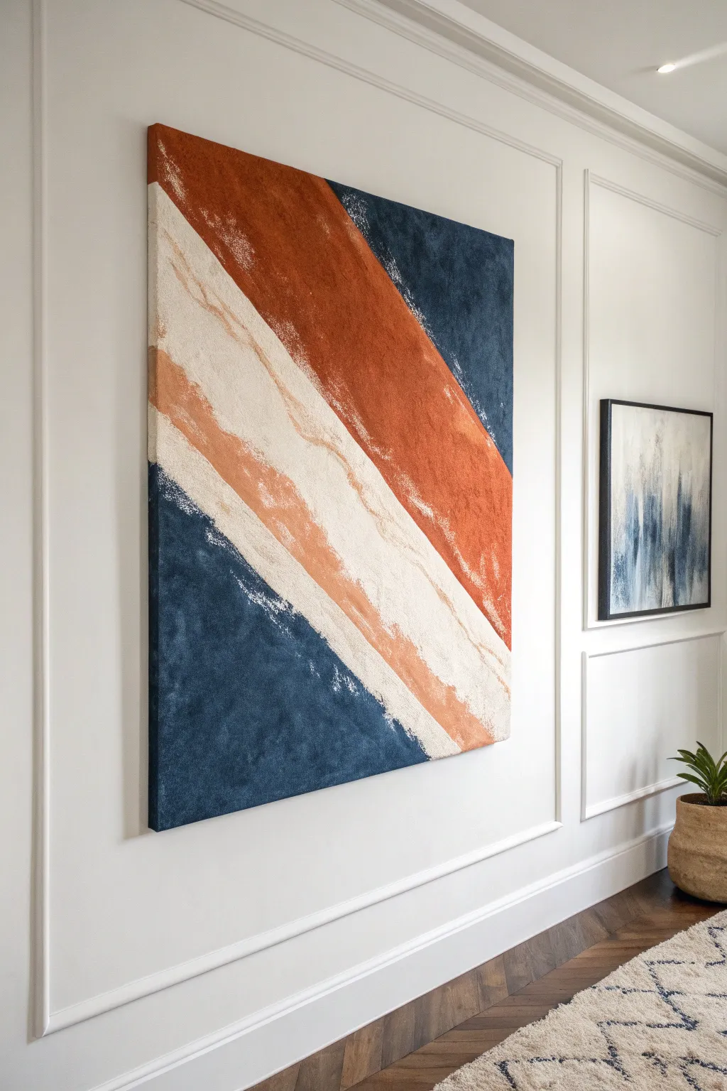 Minimal abstract canvas with metallic squeegee streaks for a chic, shimmery depth effect