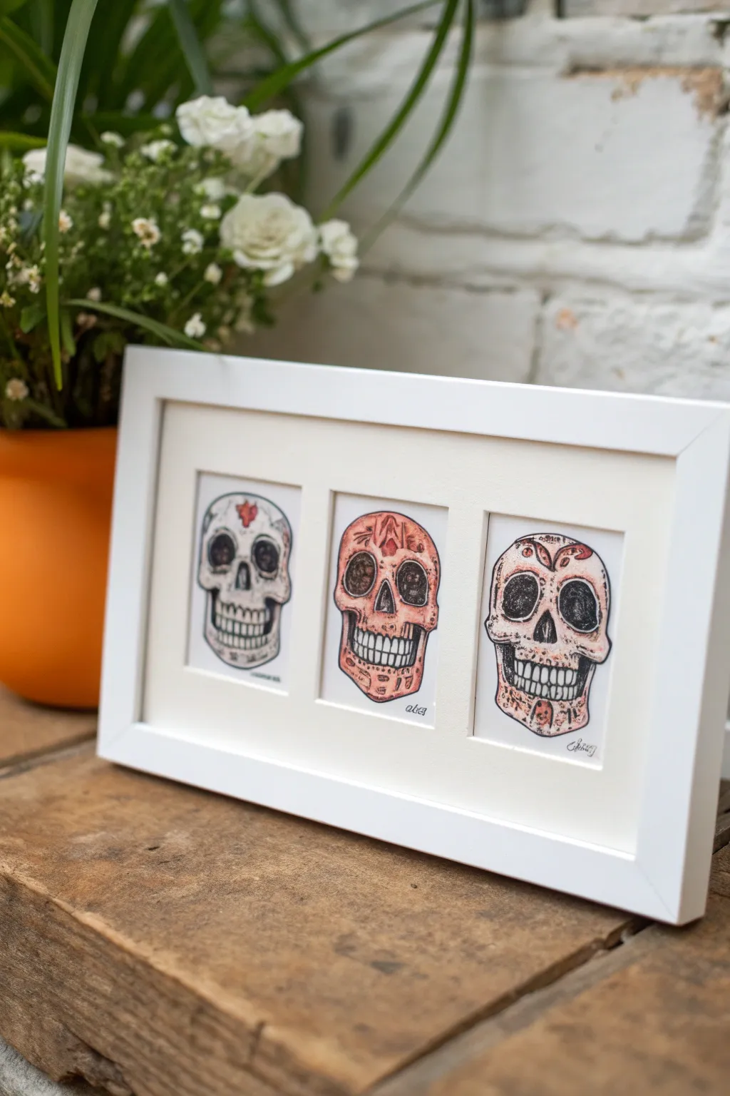 Three bold sugar skull teeth patterns in a minimalist row: piano keys, zipper, and stitches