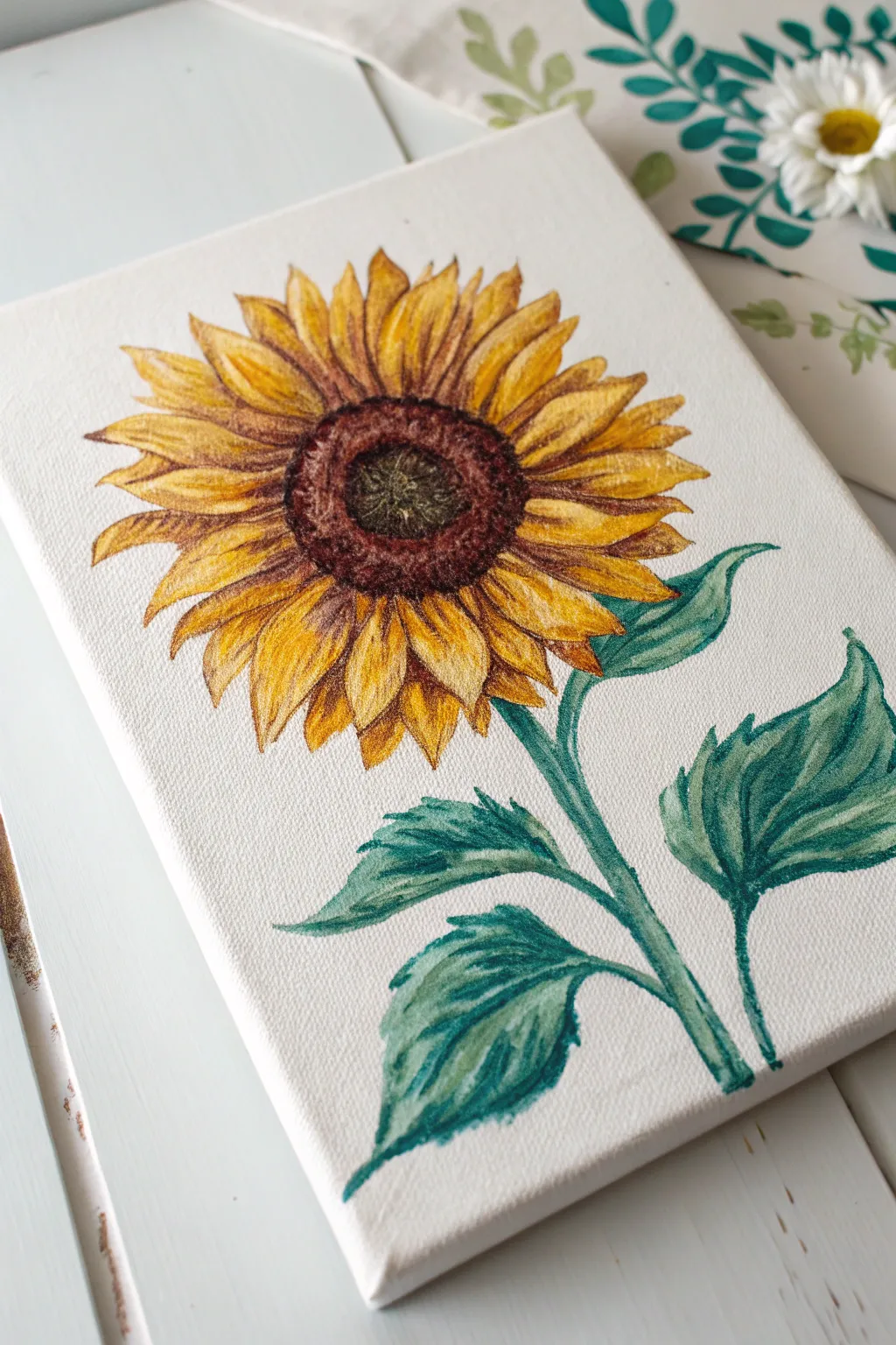 Loose brushstroke sunflower with painterly petals, bold color, minimalist Scandinavian vibe.