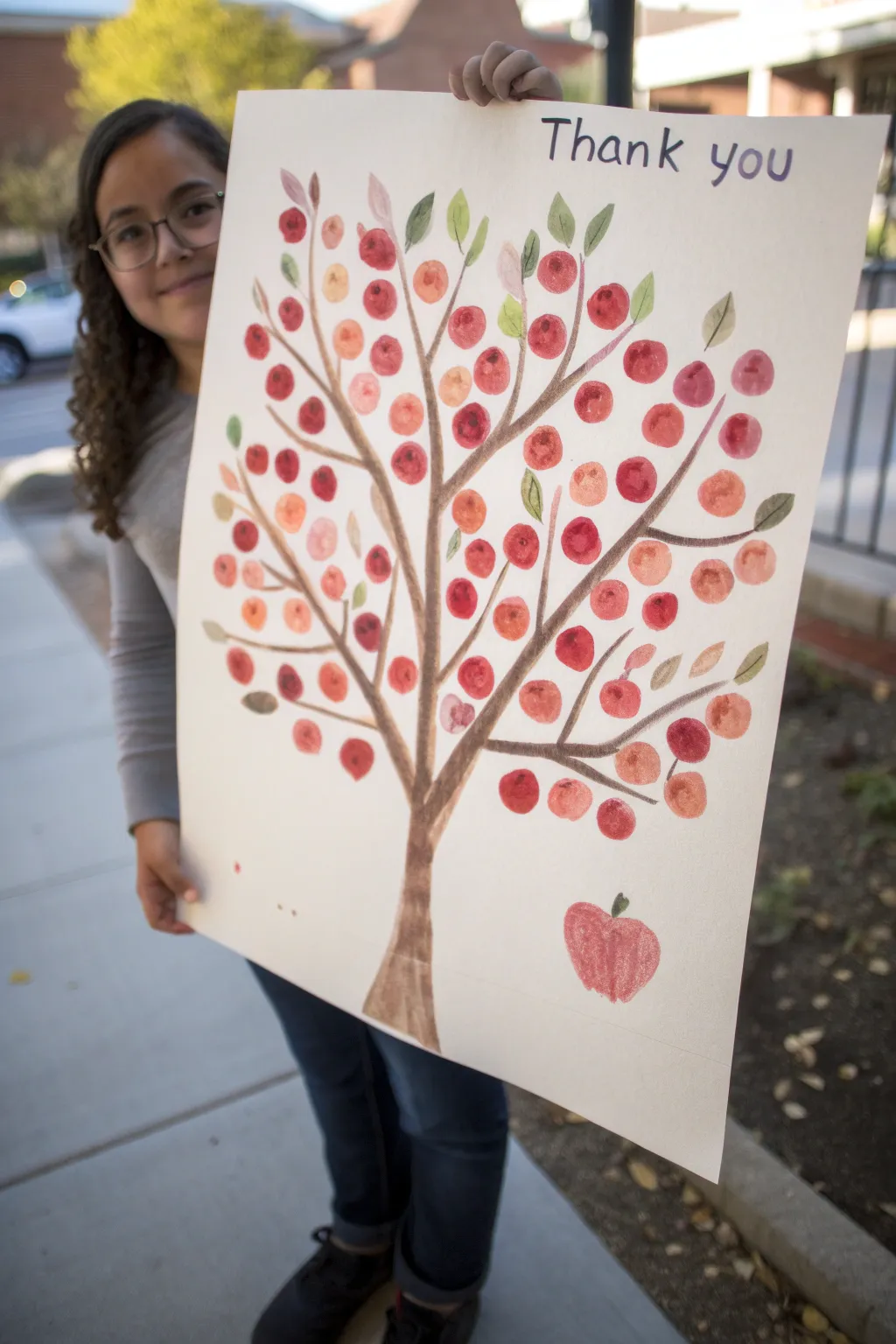 Minimal fingerprint apple orchard class painting, a bold handmade thank-you gift idea for teachers