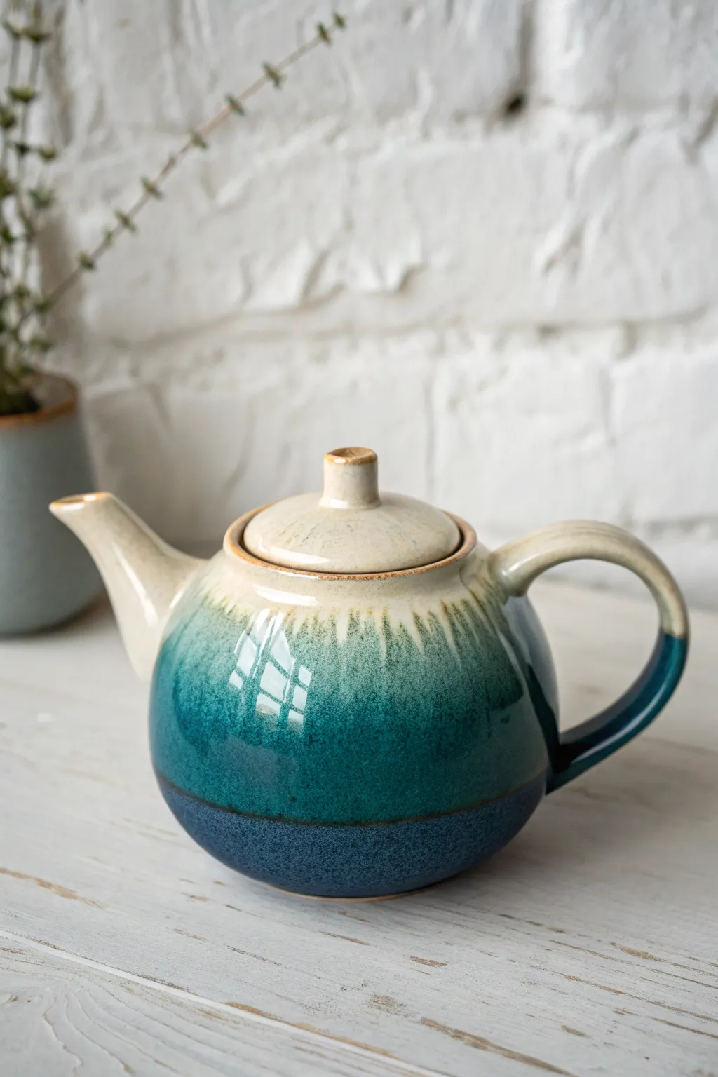 Smooth ombre teapot belly fade from bold base to airy top for a modern handmade look.
