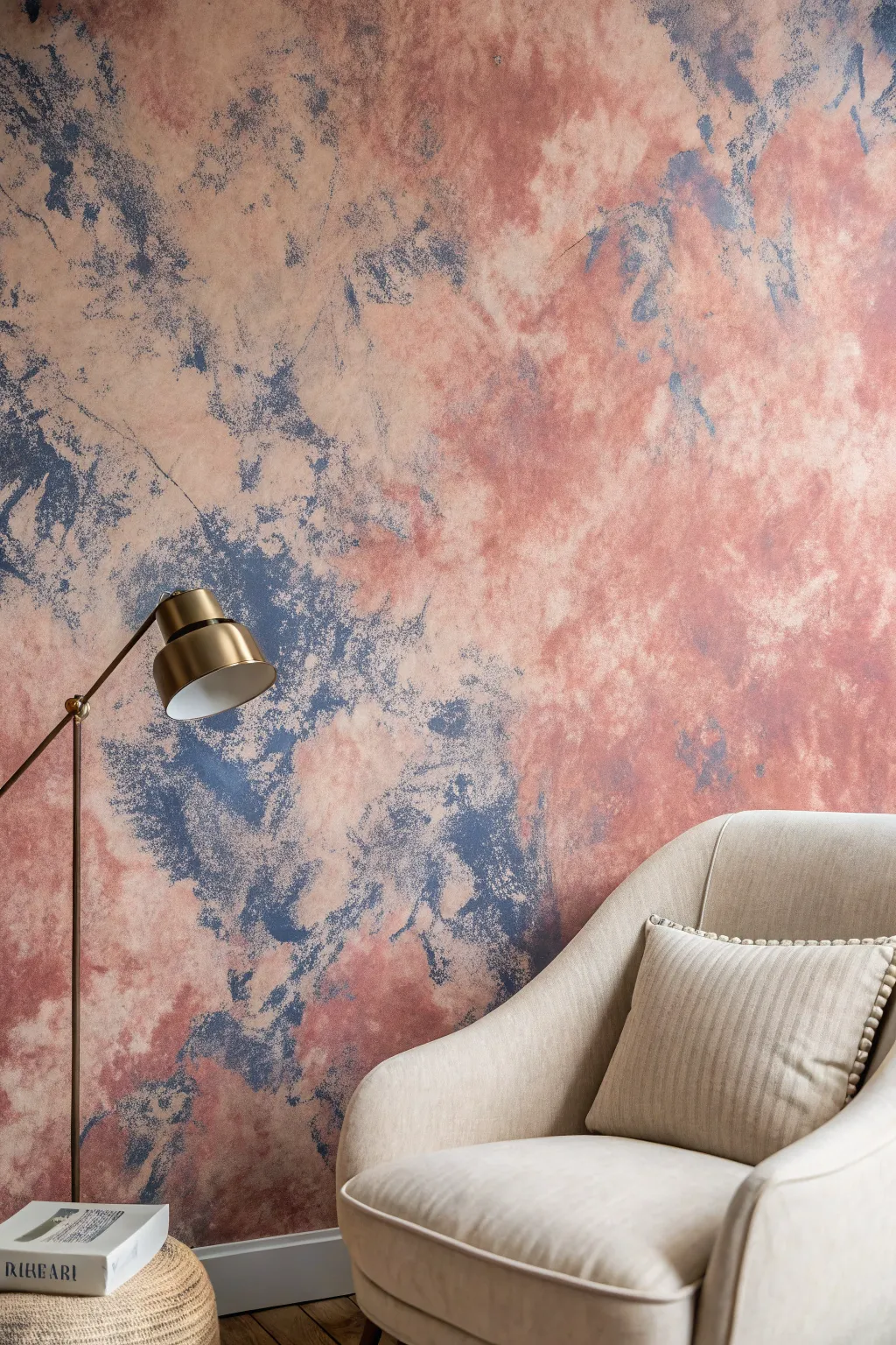 Cozy rag-rolled wall layers that look handmade, softly marbled, and warmly Scandinavian.
