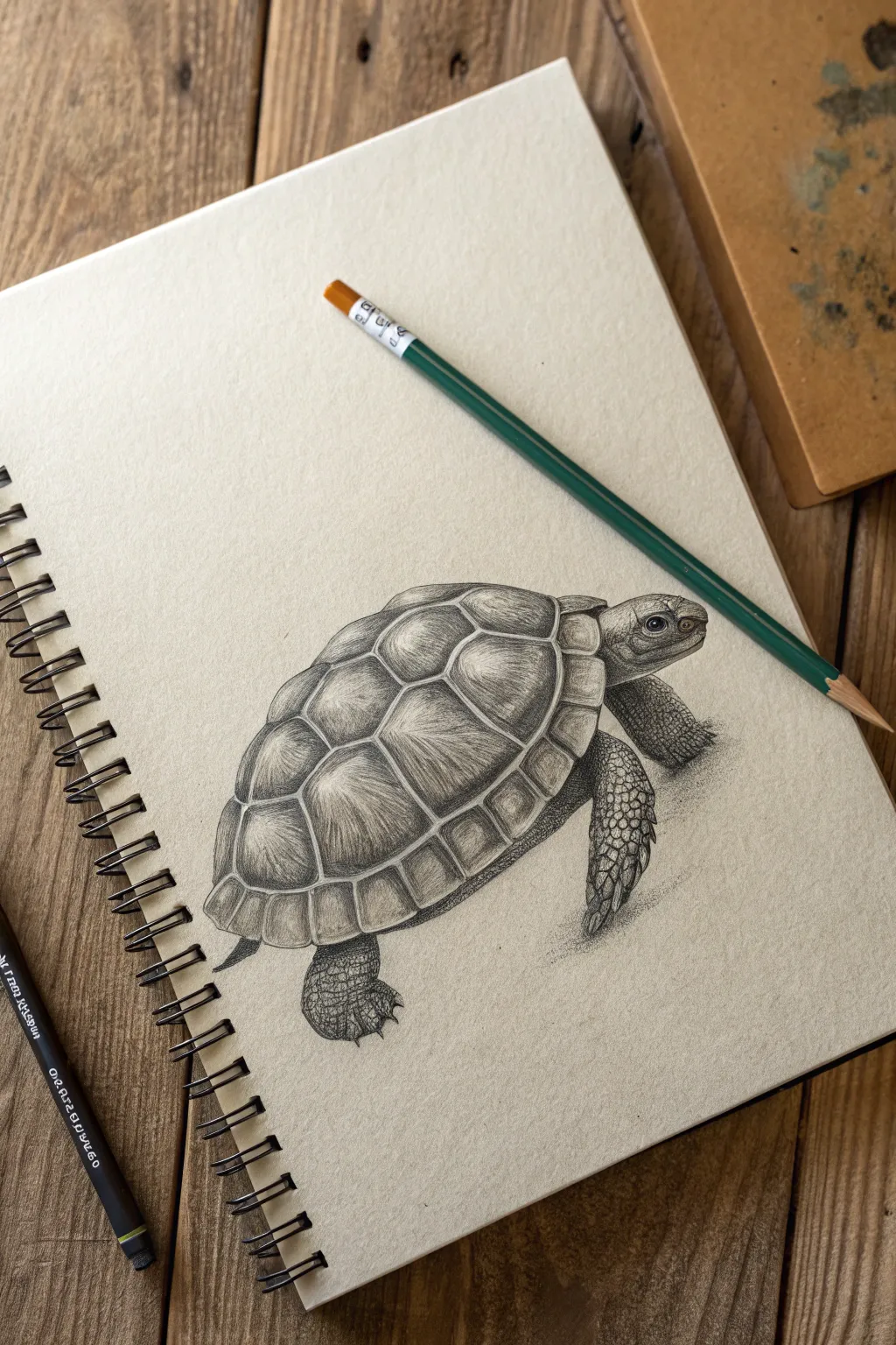 Realistic turtle shell shading study with domed scutes, crisp highlights, and velvety graphite depth.