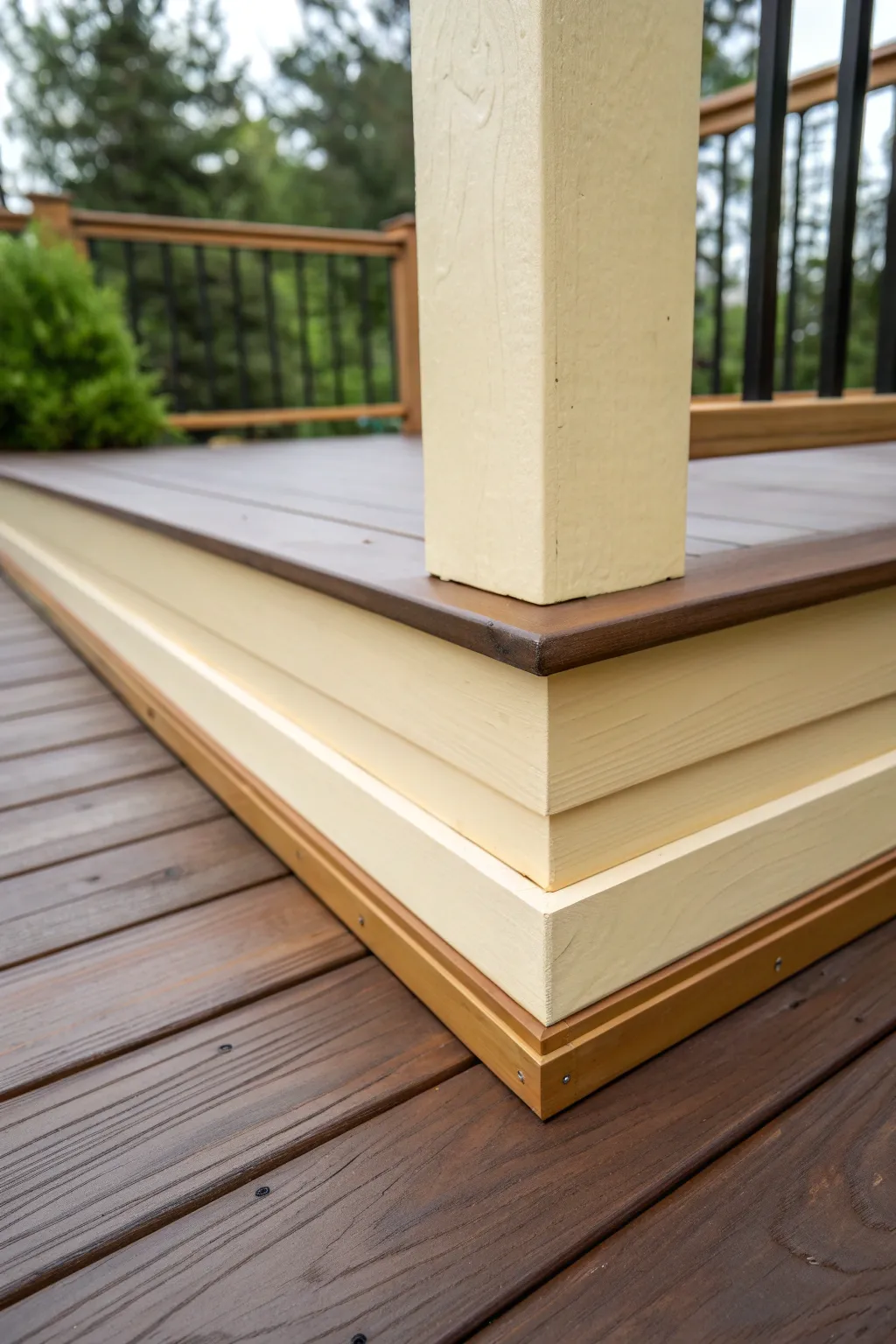 Light fascia, dark boards: a crisp two-tone deck edge that brightens the perimeter.