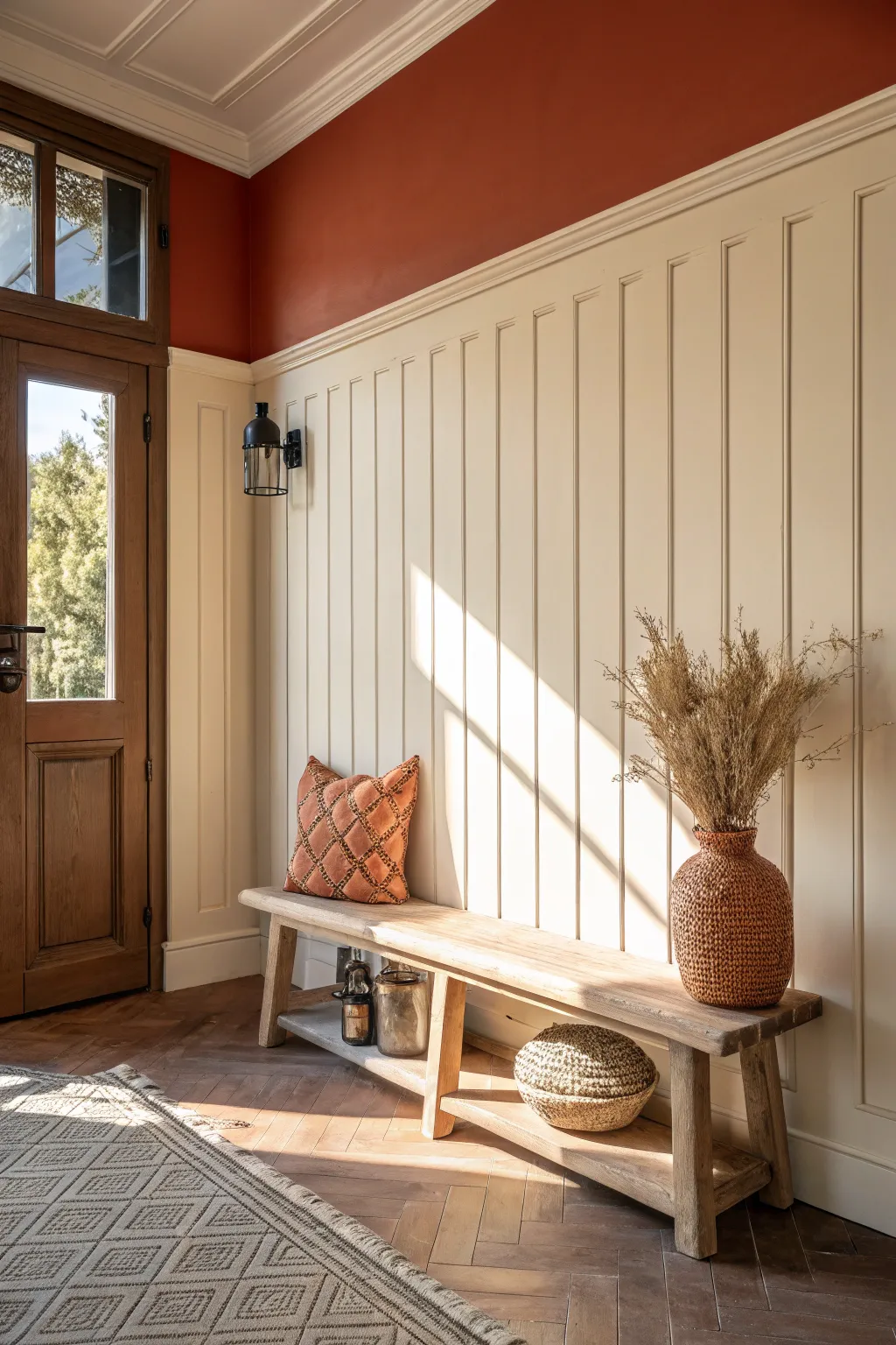 Add character with rustic vertical shiplap. A warm, textured update for your Scandi-Boho entryway.