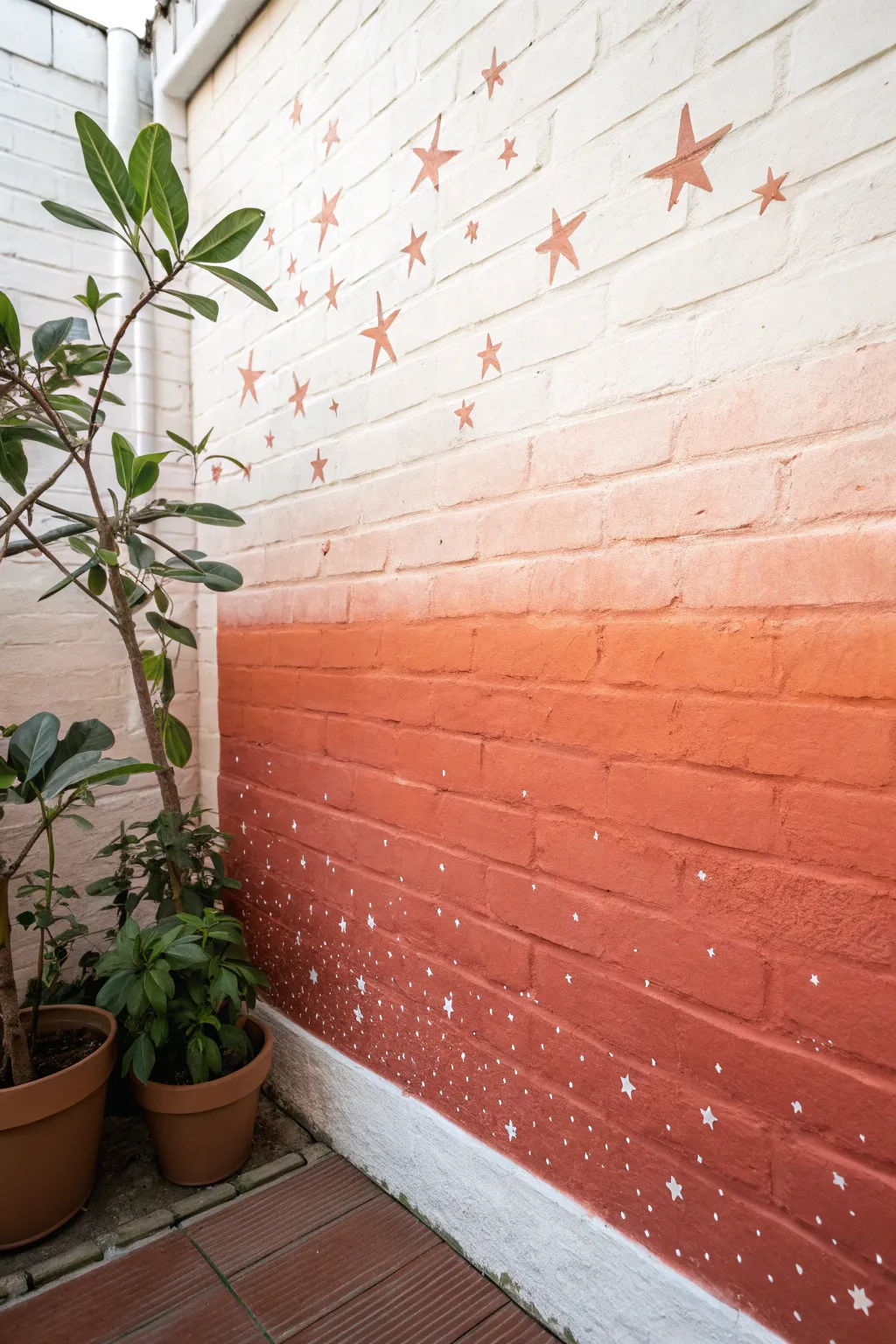 Dreamy ombre wall fade with tiny hand-drawn stars, minimalist boho detail in soft light