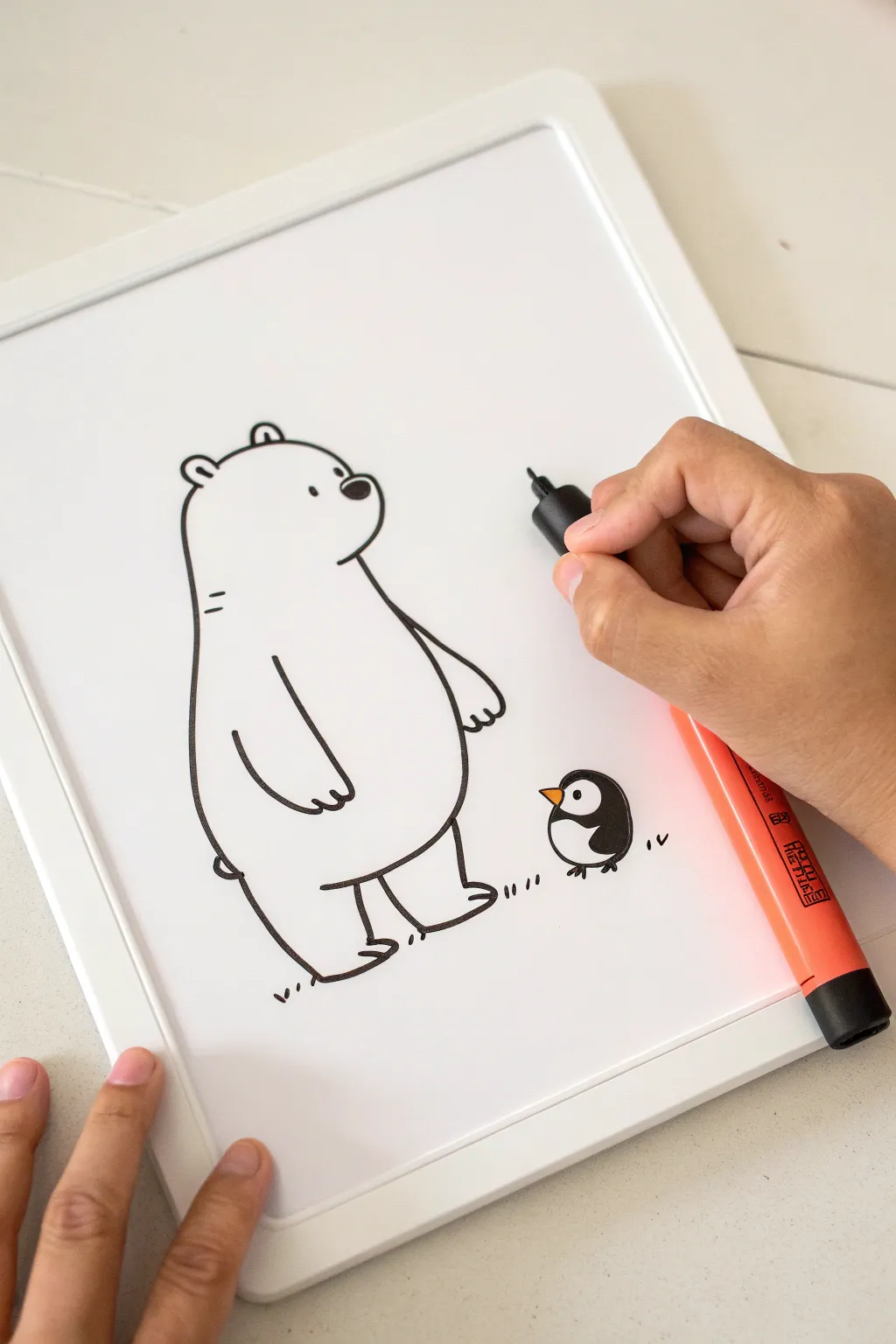 Add a dose of cuteness to your day with this simple bear and penguin sketch! 🐻🐧 #whiteboardart