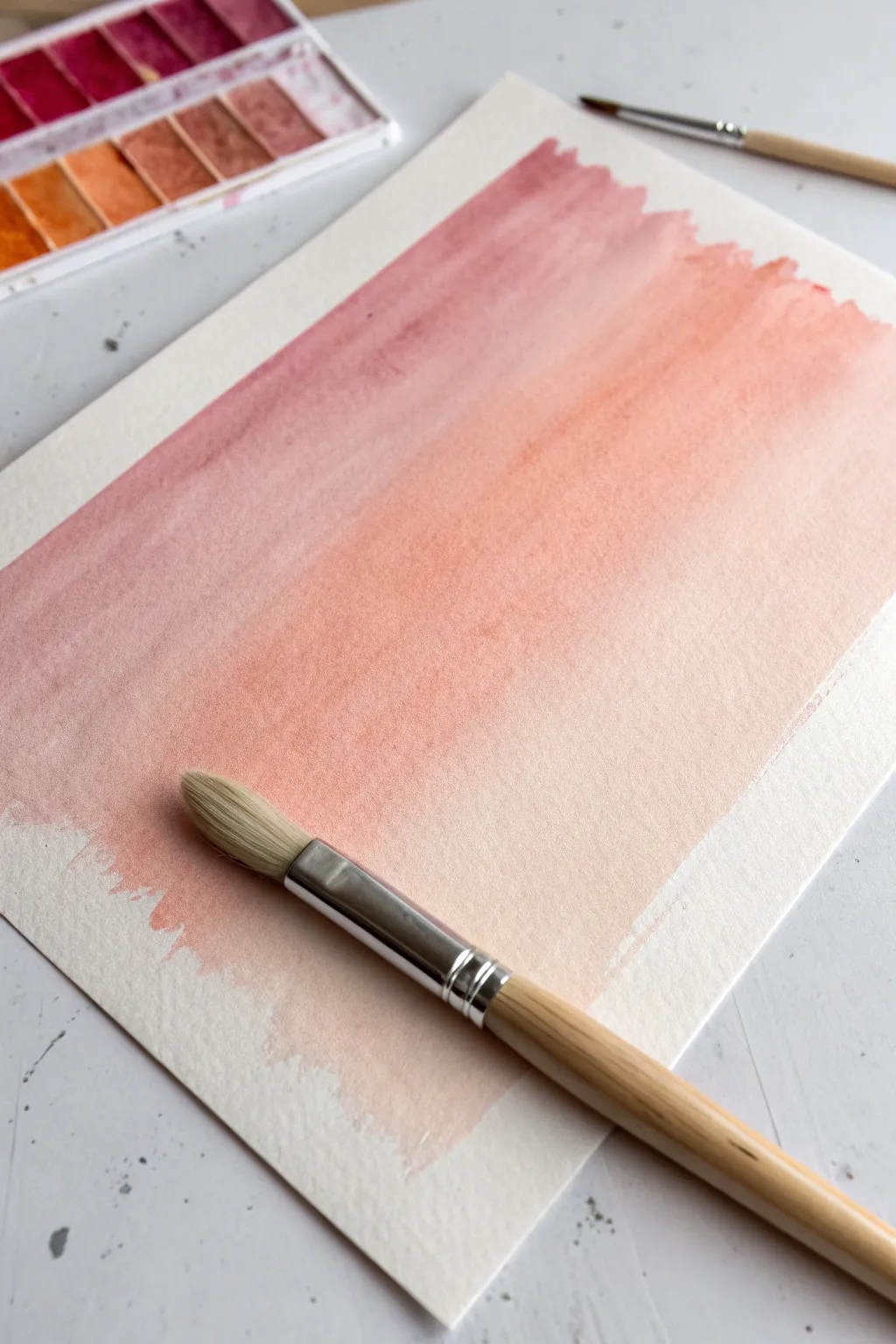Create dreamy ombre washes by blending two hues with a wide brush and gentle, even strokes.