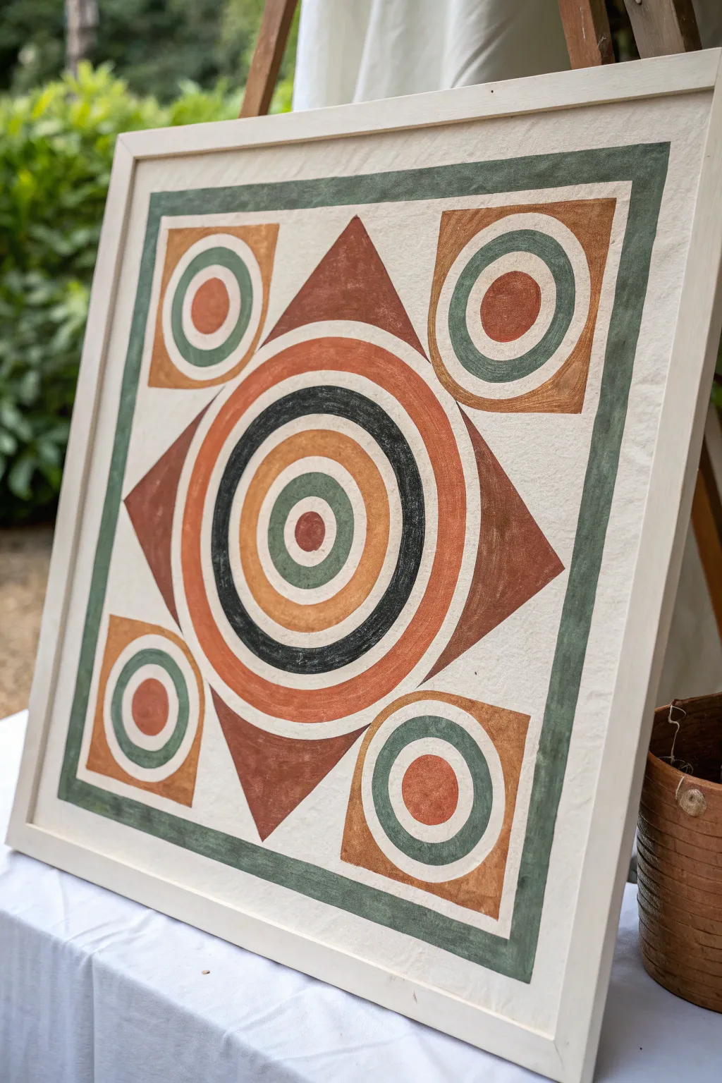 Minimal concentric squares and circles in earthy tones, a chic abstract art idea to paint.