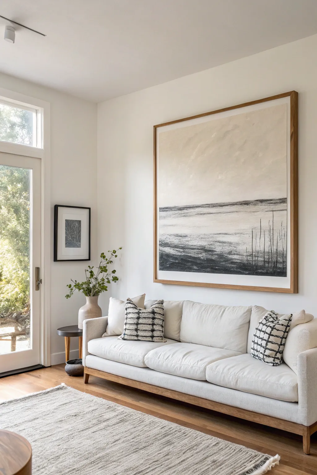 Breathable abstract line art with generous negative space, perfect for a calm living room.