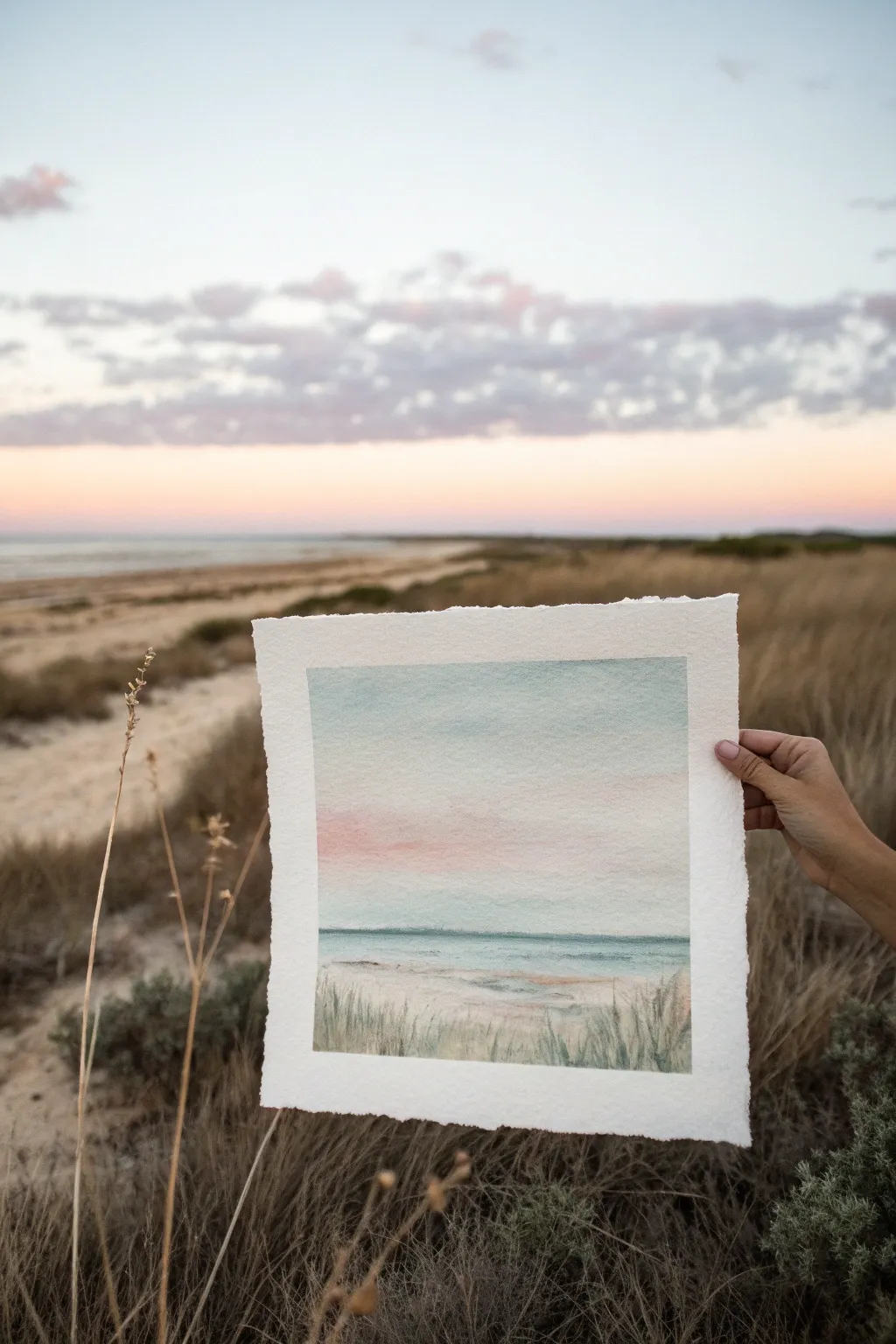 Two-wash abstract horizon: soft sky and earthy ground split by a crisp, darker line