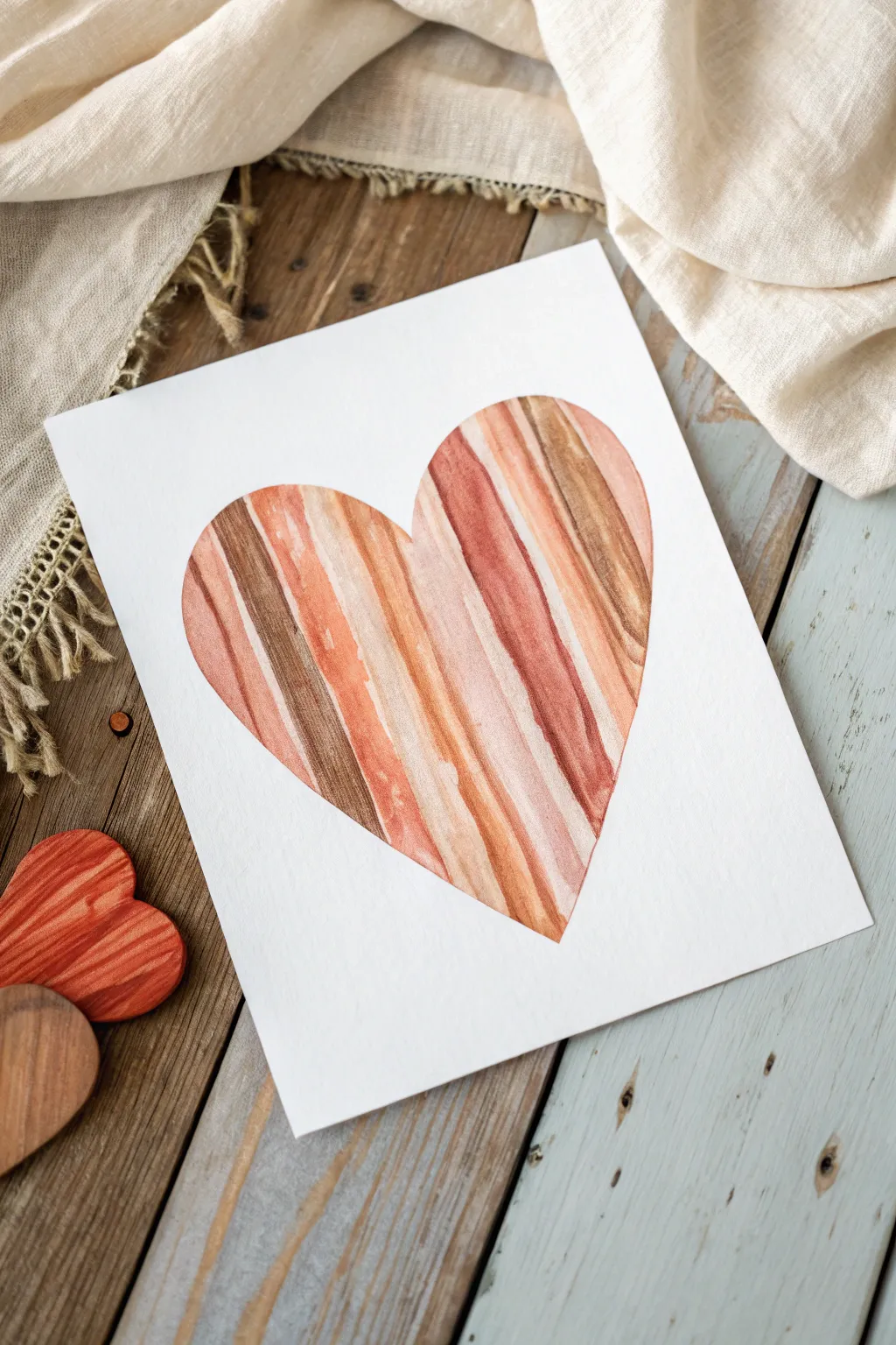 Swipe-painted card drag heart with rustic acrylic stripes, minimalist boho and easy to recreate