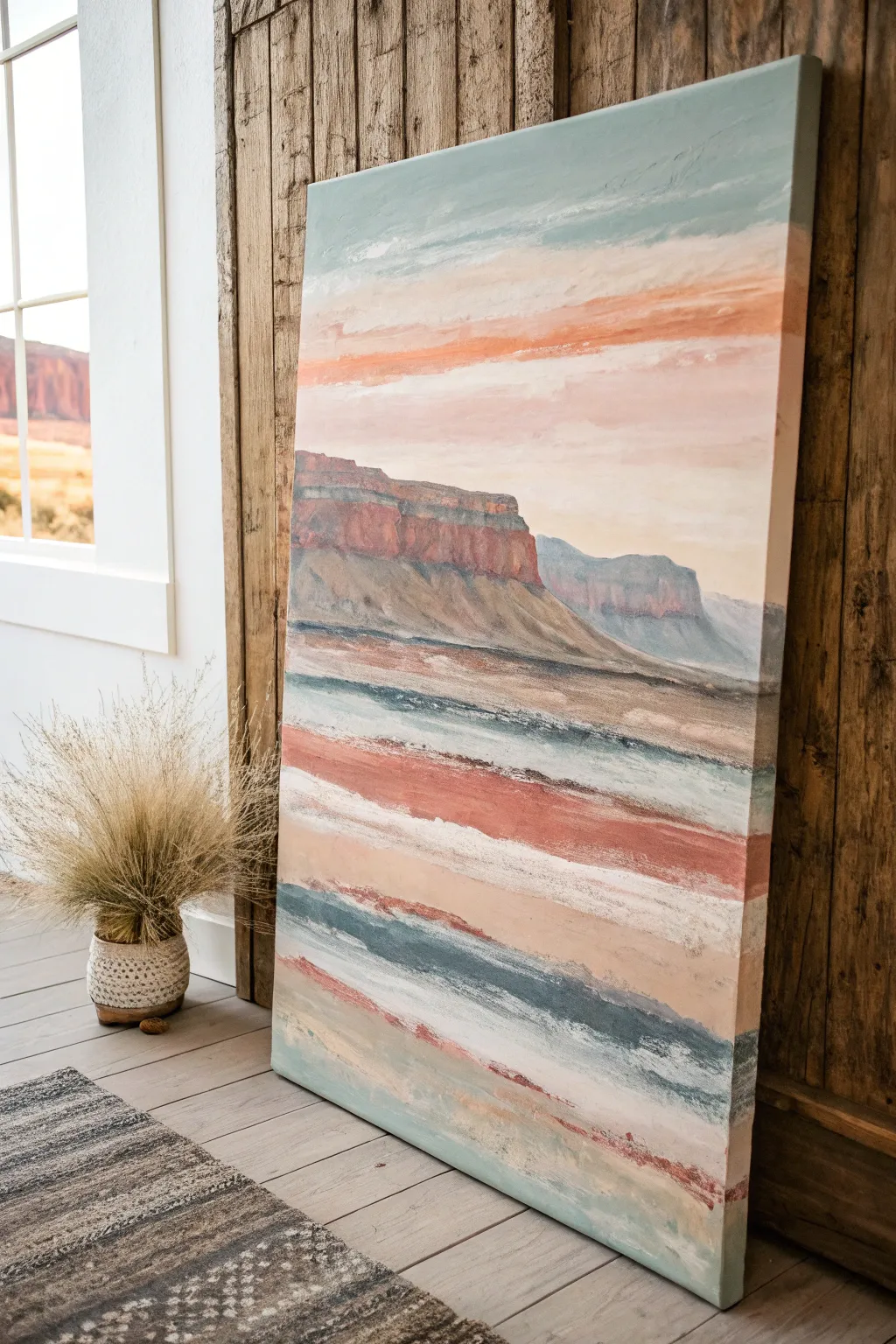 Quick paint swipe strata: thin horizontal bands with crisp dragged edges for modern acrylic backgrounds