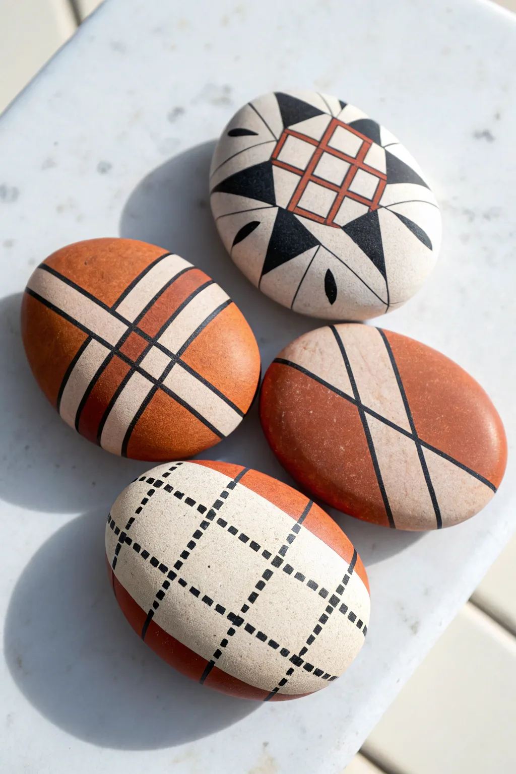 Minimalist geometric rock set in earthy tones, ideal for chic boho-inspired painting ideas.