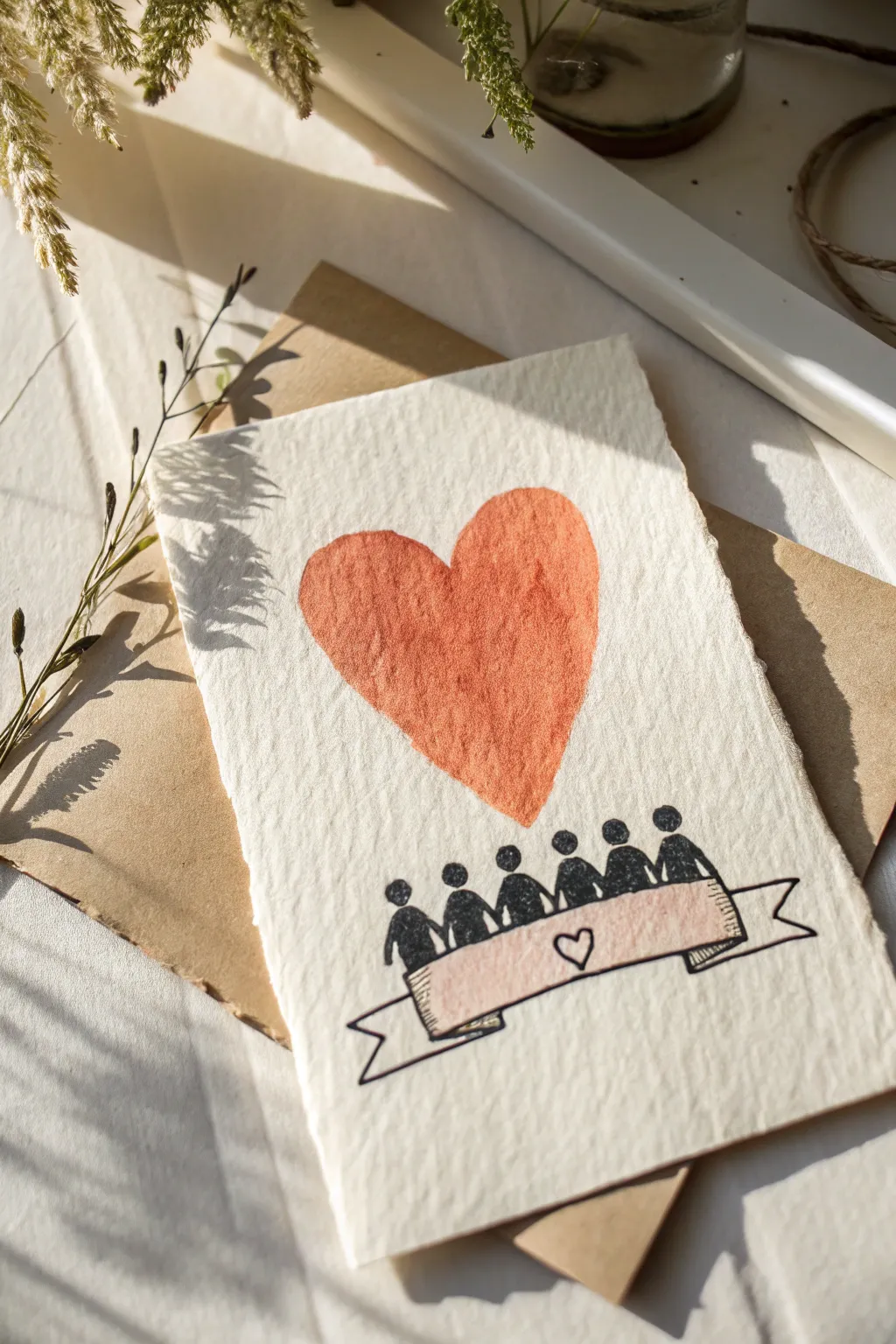 Minimalist big-heart, little-minds card illustration, a sweet teacher appreciation drawing idea.