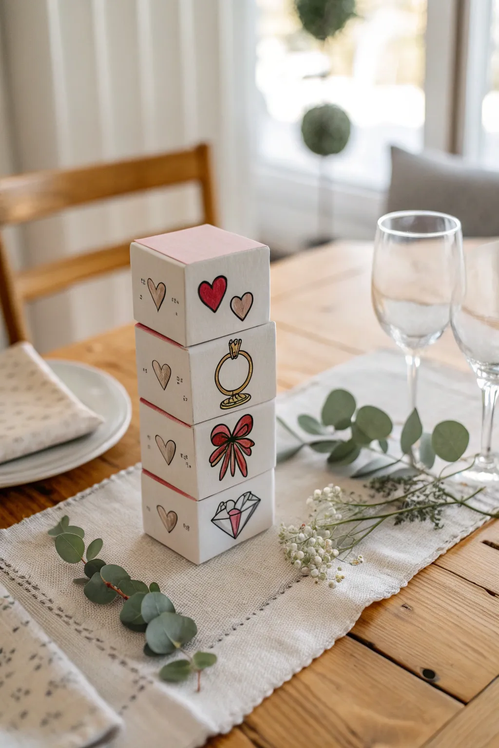 Mini canvases with bachelorette icons make sweet paint-and-sip party favors for each seat