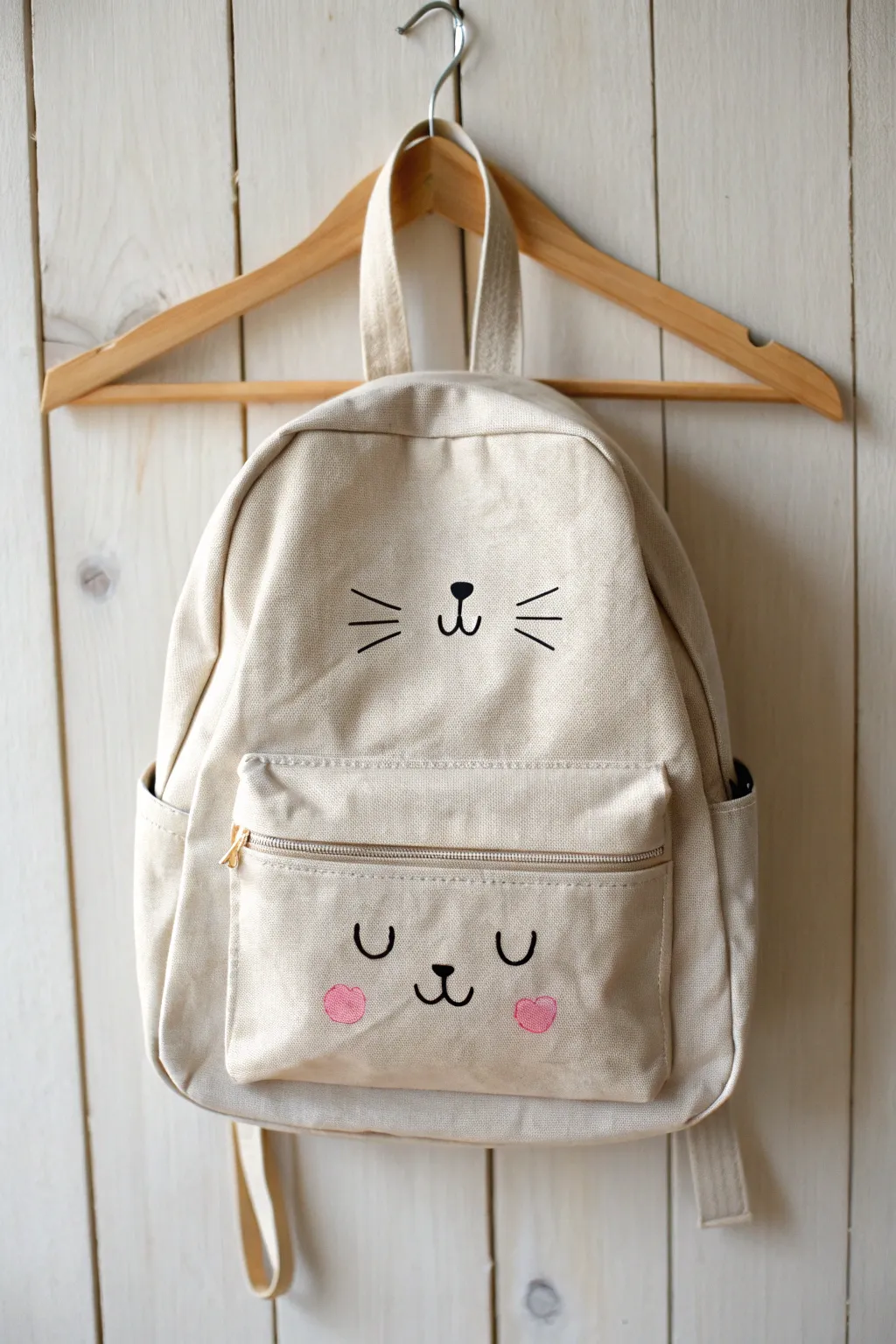 DIY: paint a cute animal face on the front pocket for a cozy, back to school backpack look