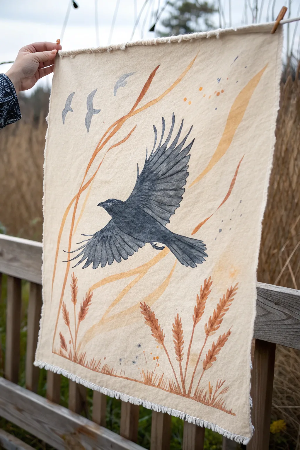 Minimalist bird in flight with dynamic motion-blur brushstrokes and airy Scandinavian calm