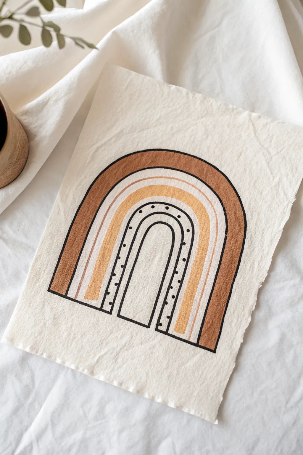 Easy boho arch window drawing in warm neutrals, minimalist Scandinavian poster vibe